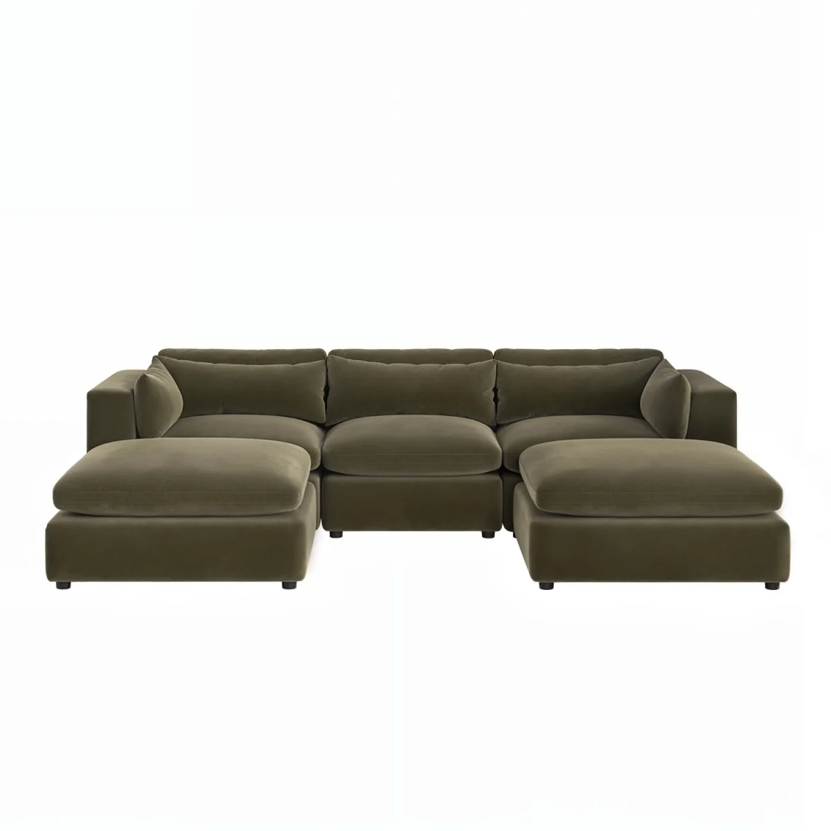Khaki Green Velvet U-Shaped Sofa - Hudson – image 4