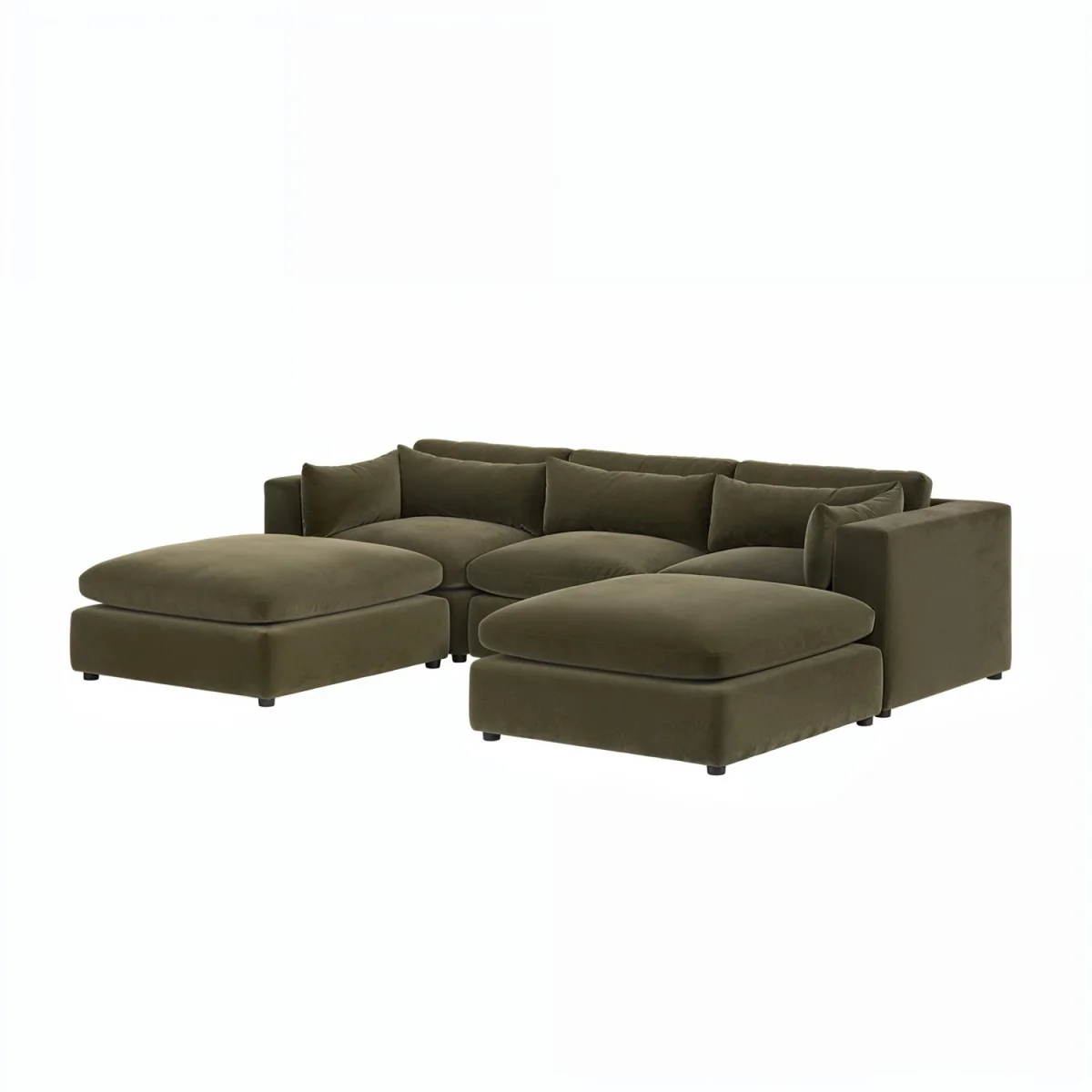 Khaki Green Velvet U-Shaped Sofa - Hudson – image 5