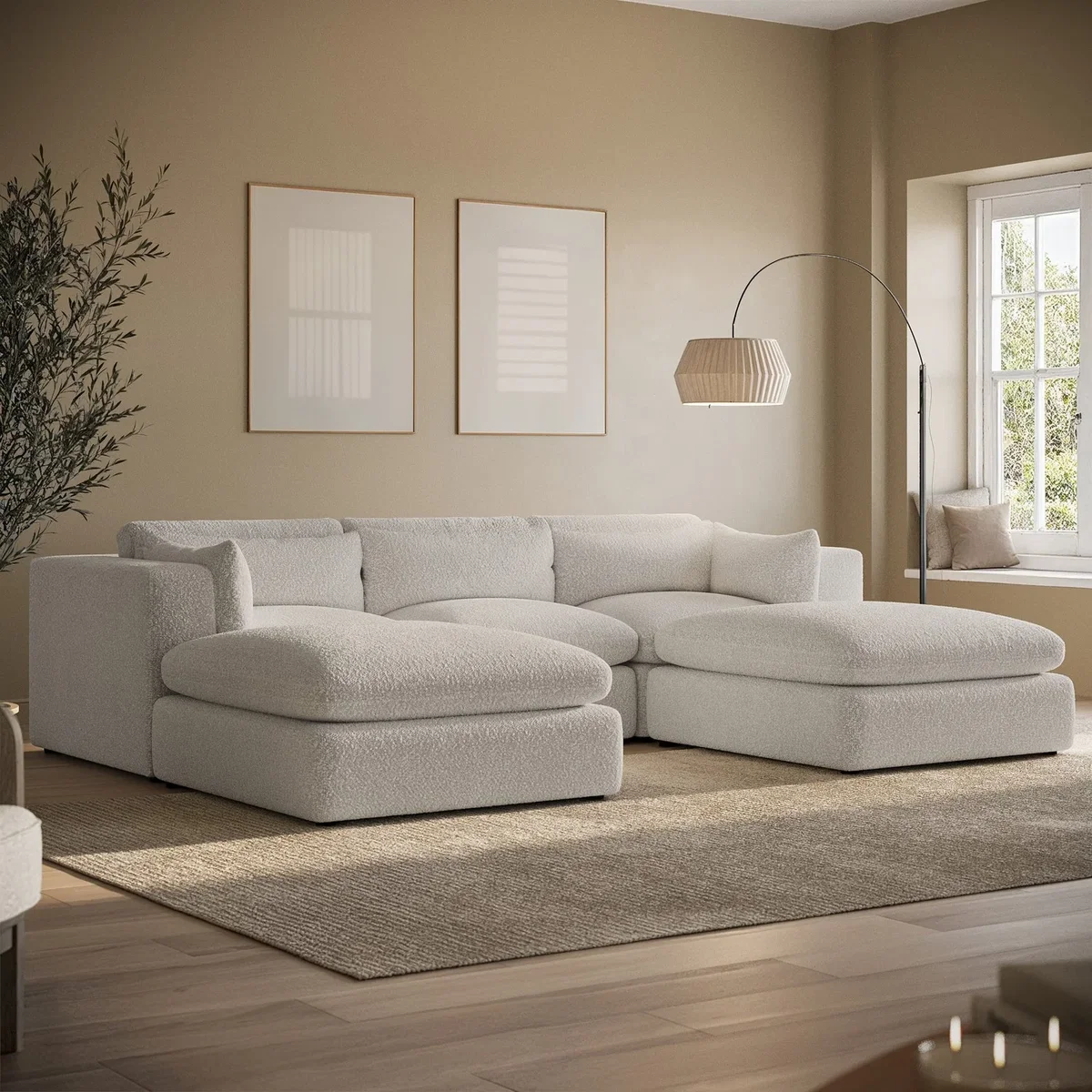 Beige Boucle U-Shaped Sofa - Hudson – image 2