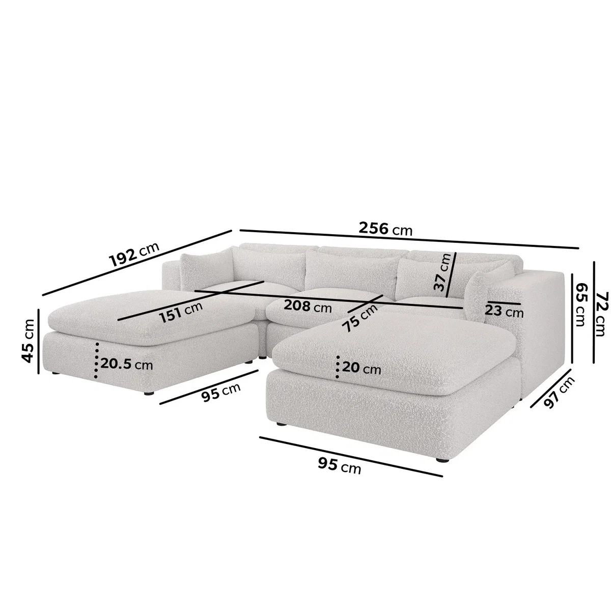 Beige Boucle U-Shaped Sofa - Hudson – image 3