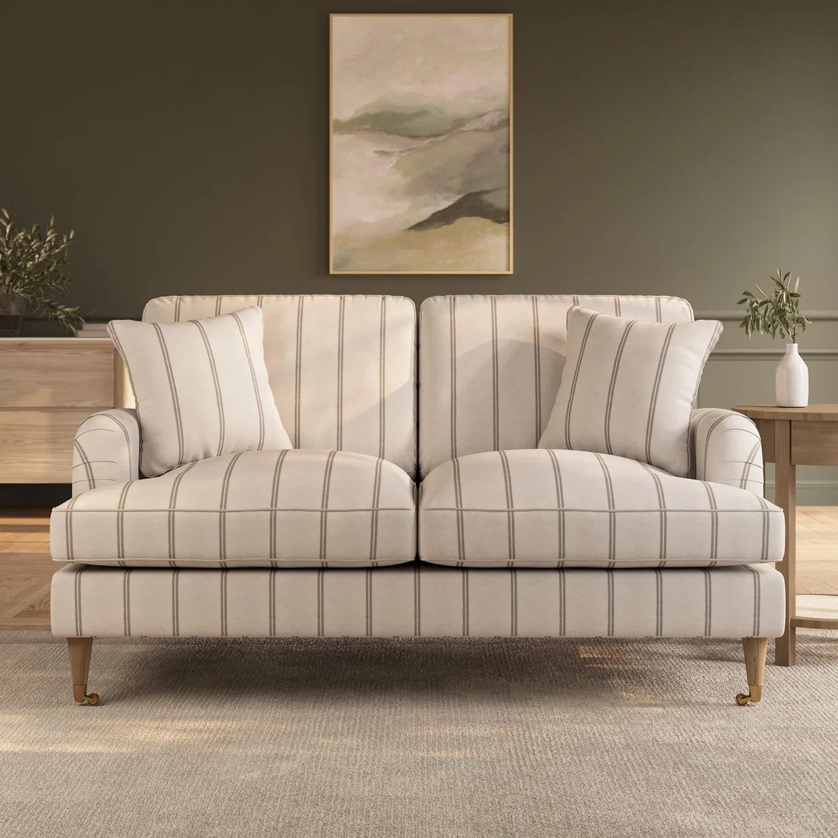 Cream Chenille Grey Striped 2 Seater Sofa - Payton – image 1
