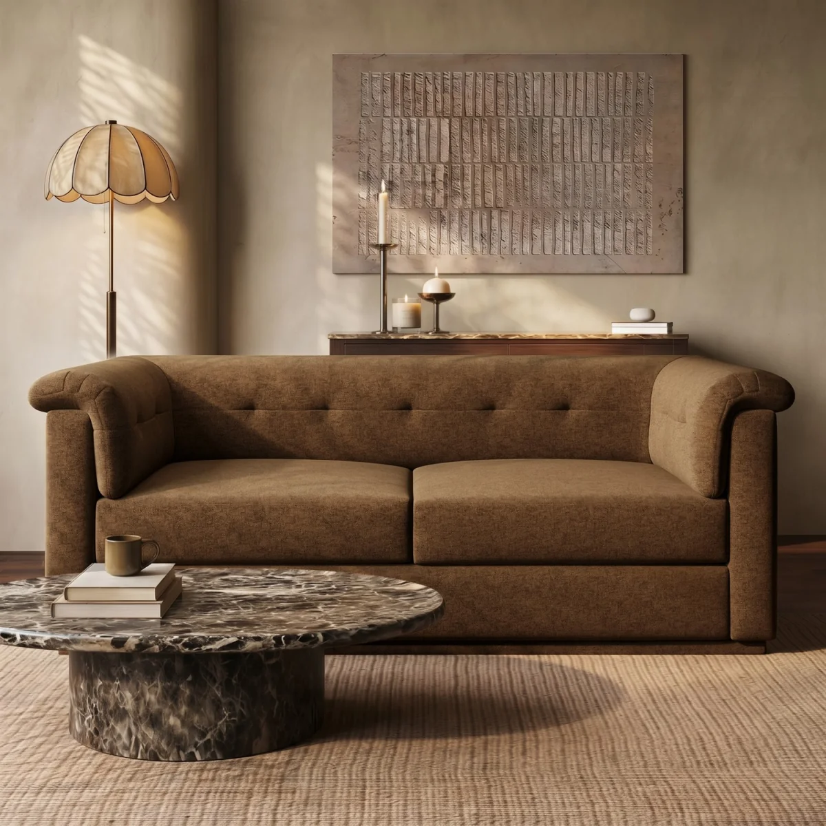 Brown Chenille 3 Seater Sofa - Caleb – image 2