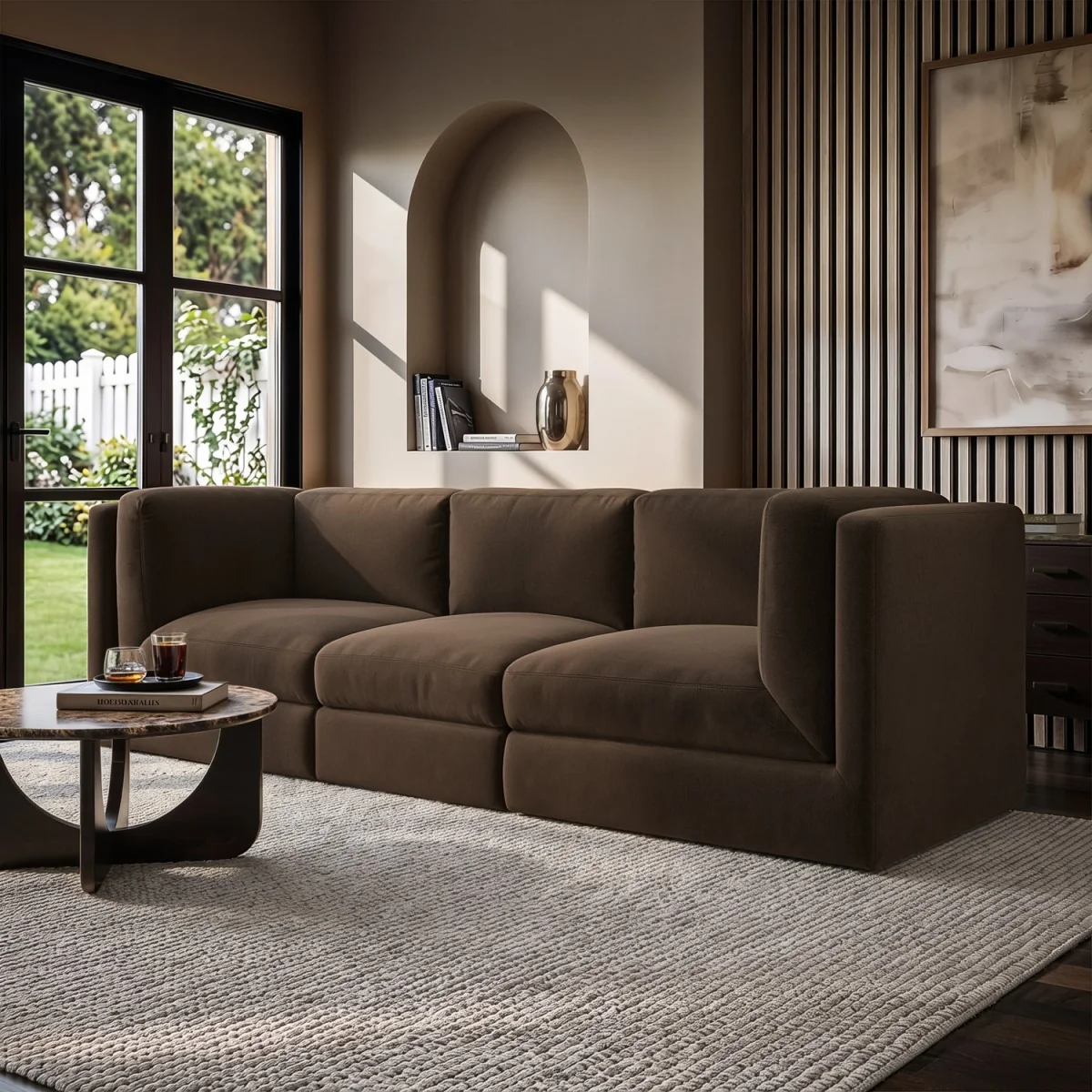 Brown Chenille 4 Seater Modular Sofa - Cameron – image 2