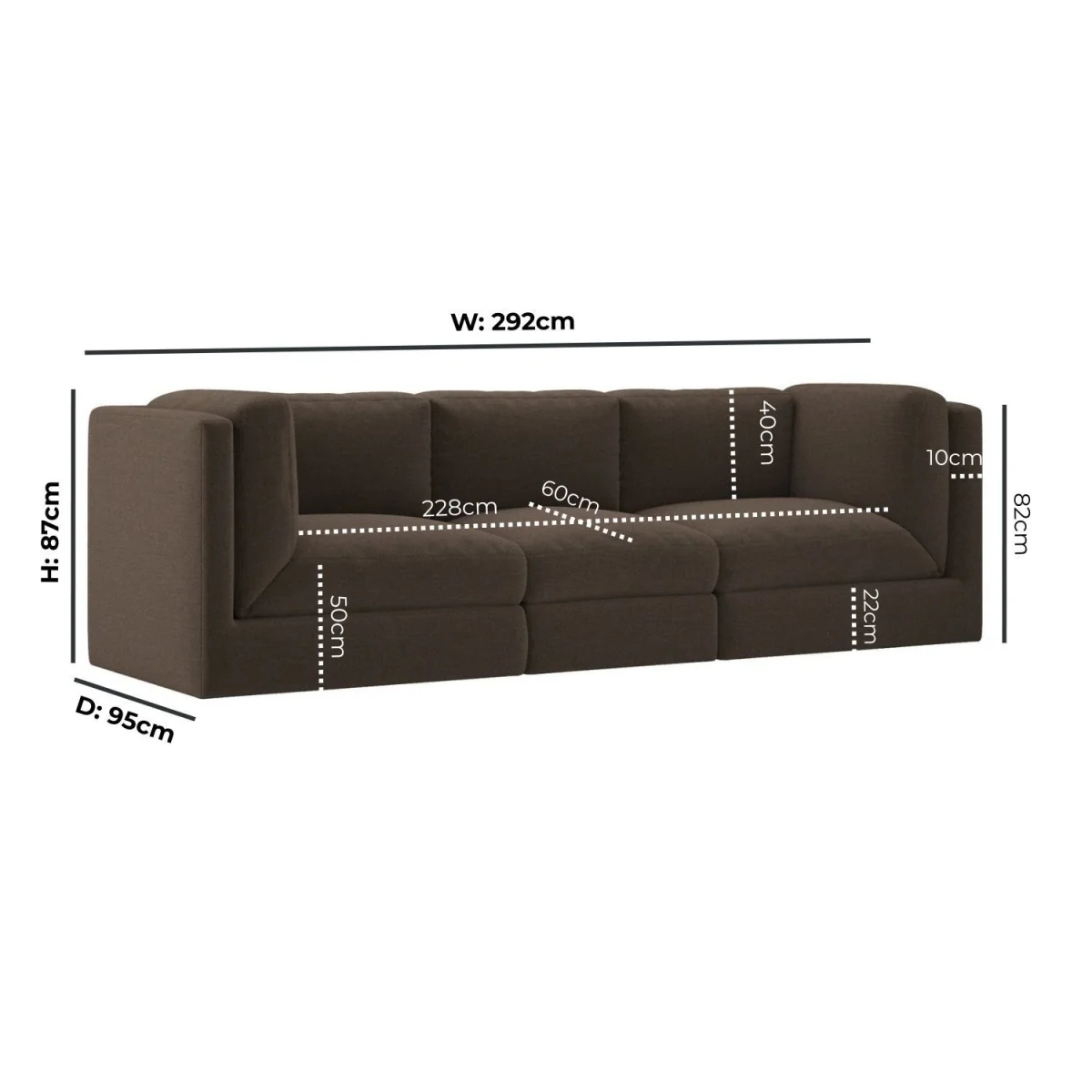 Brown Chenille 4 Seater Modular Sofa - Cameron – image 3