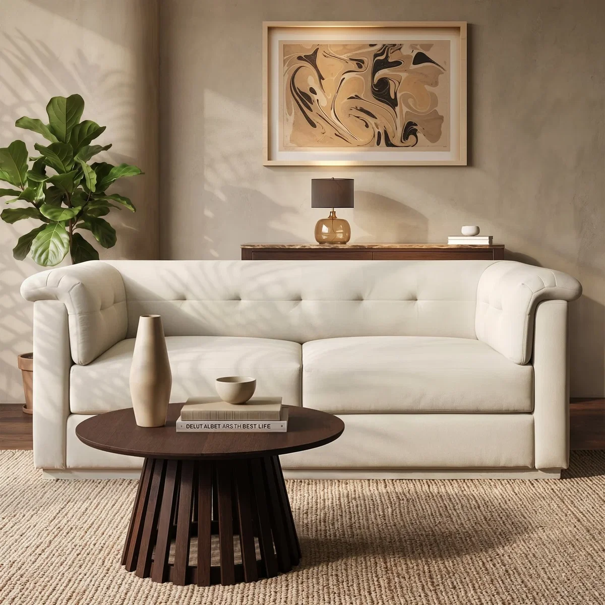 Cream Chenille 3 Seater Sofa - Caleb – image 1