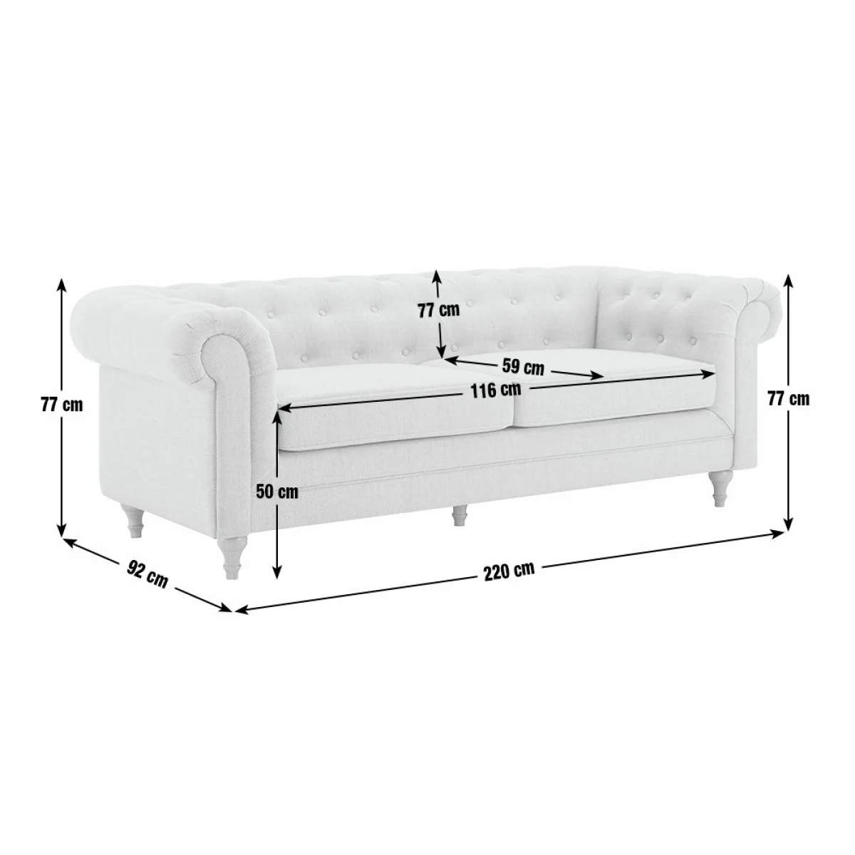 Habitat Chesterfield 3 Seater Fabric Sofa - Natural – image 7