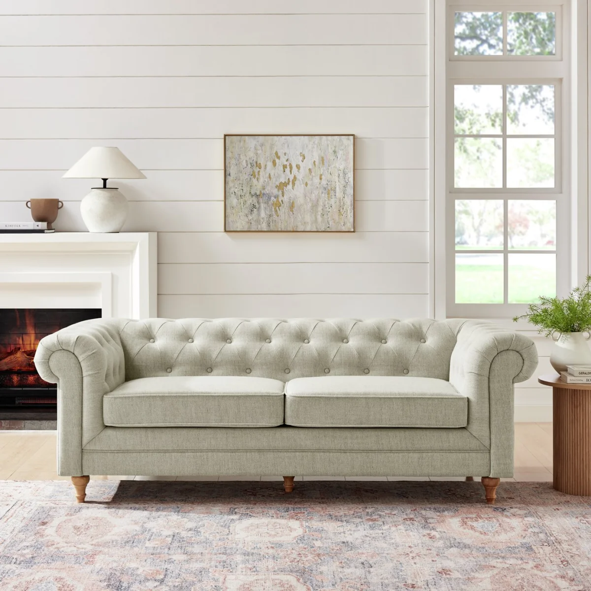 Habitat Chesterfield 3 Seater Fabric Sofa - Natural – image 1