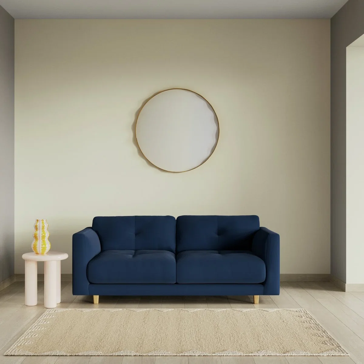 Habitat Emely Fabric 2 Seater Sofa - Navy Blue - Ash Leg – image 2