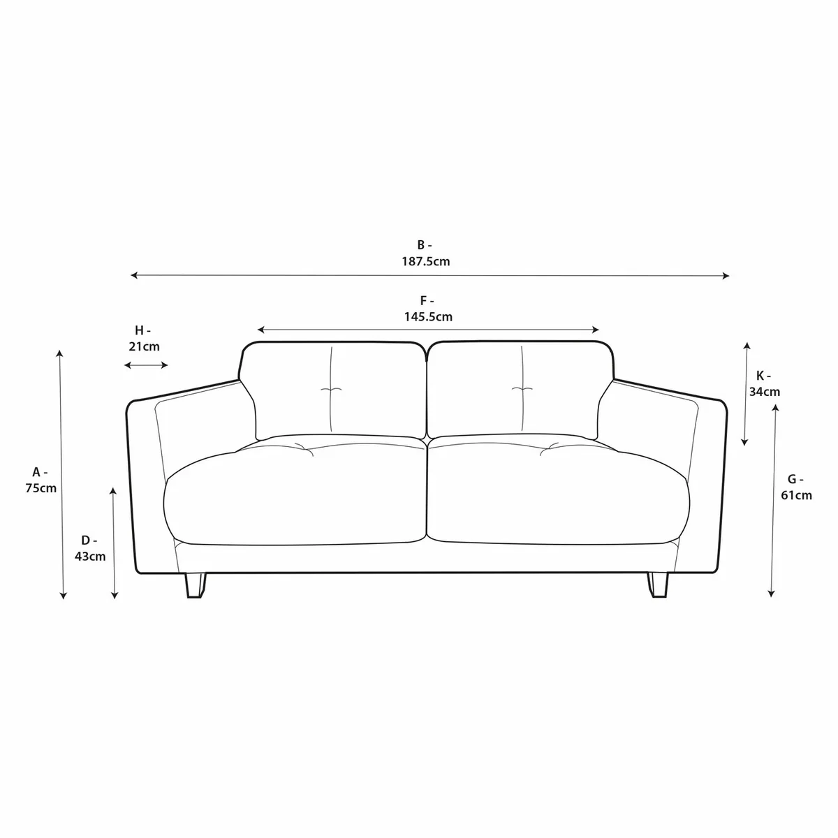 Habitat Emely Fabric 2 Seater Sofa - Navy Blue - Ash Leg – image 7