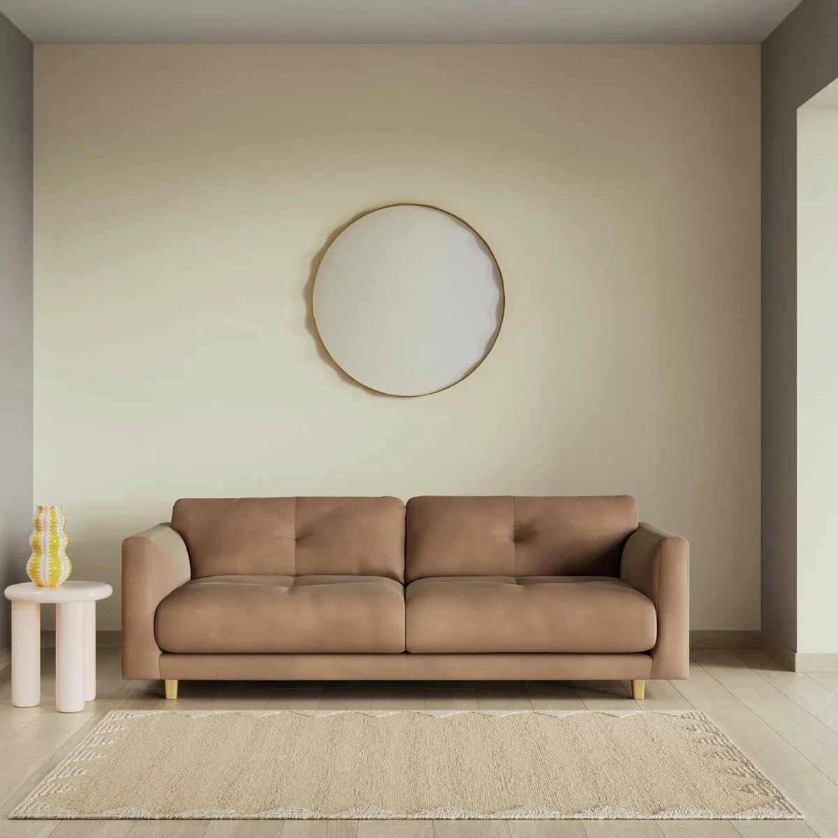 Habitat Emely Velvet 3 Seater Sofa - Latte - Ash Leg – image 2