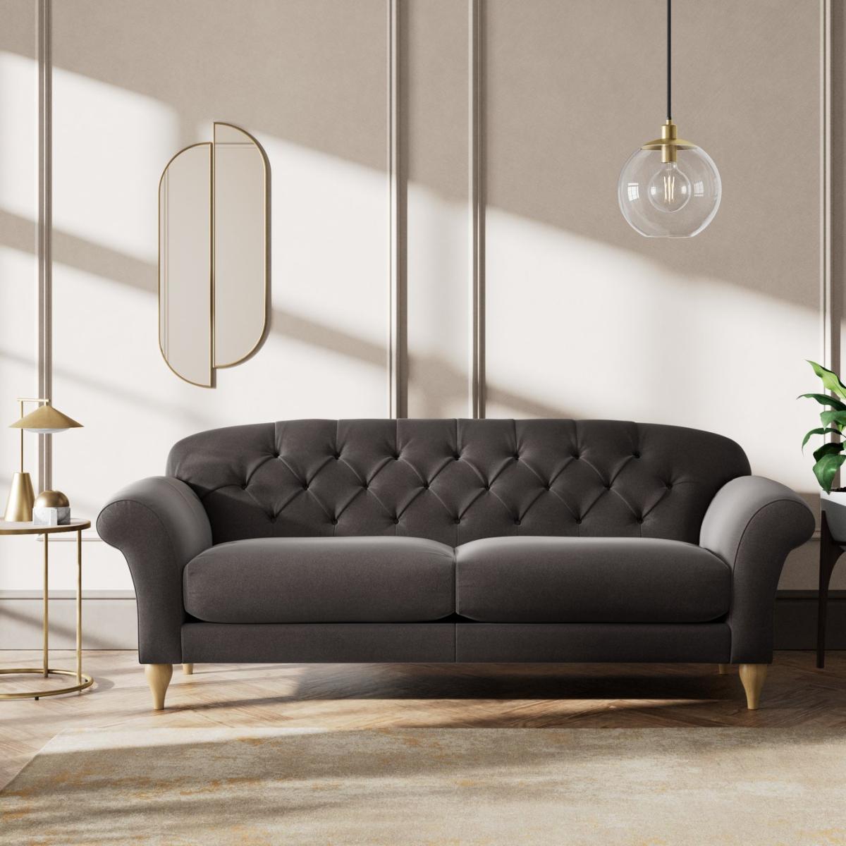 Habitat Brooker Velvet 4 Seater Sofa - Grey - Ash Leg – image 2