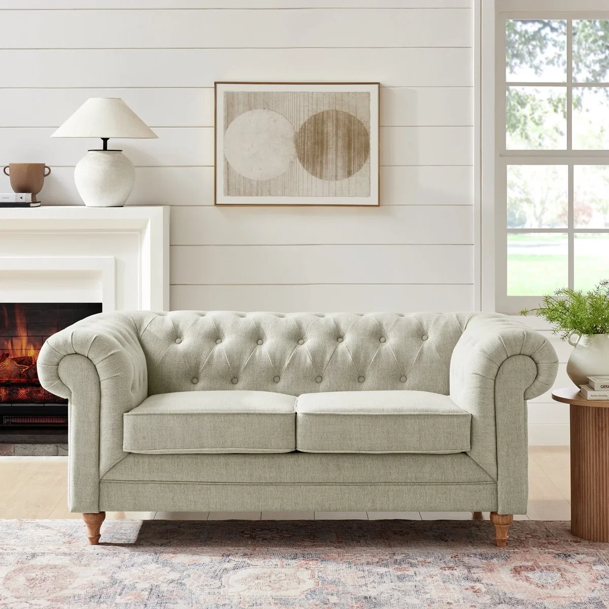 Habitat Chesterfield 2 Seater Fabric Sofa - Natural – image 1