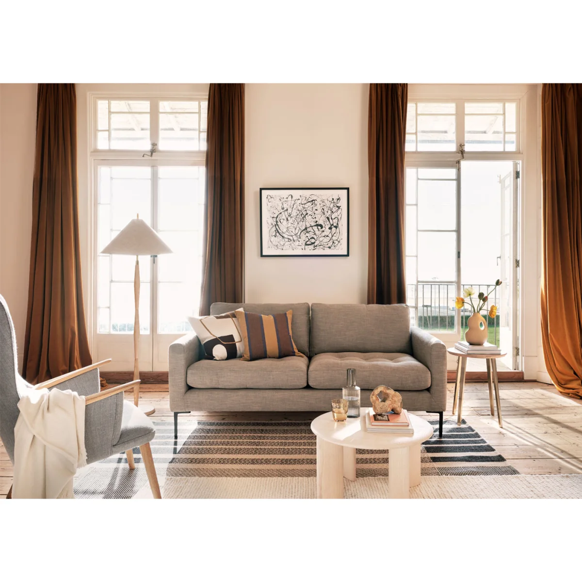 Heal's Eton 3 Seater Sofa Loop Twill Fossil Brass Feet – image 3