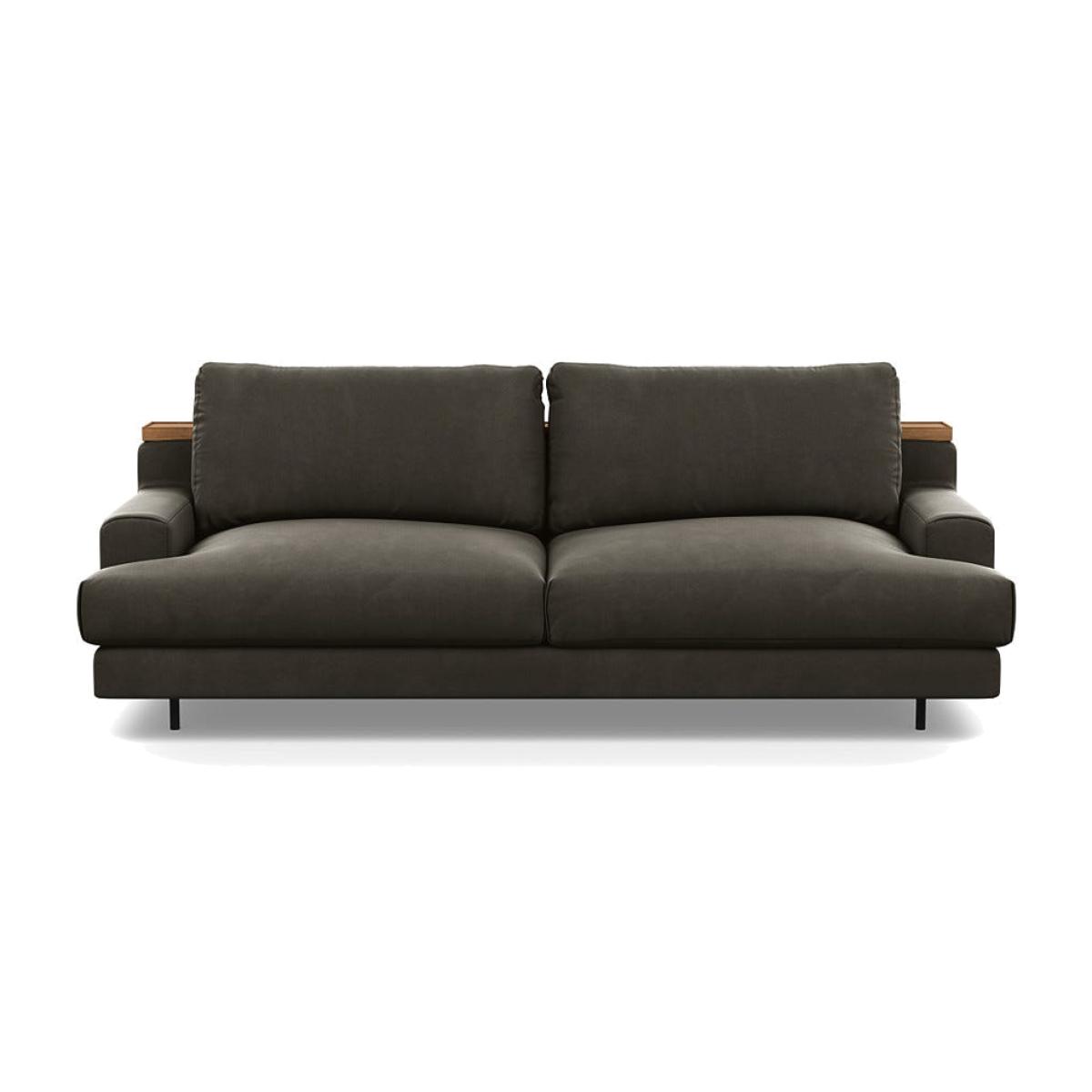 Heal's Orso 3 Seater With Oak Shelf Velvet Charcoal Black Feet