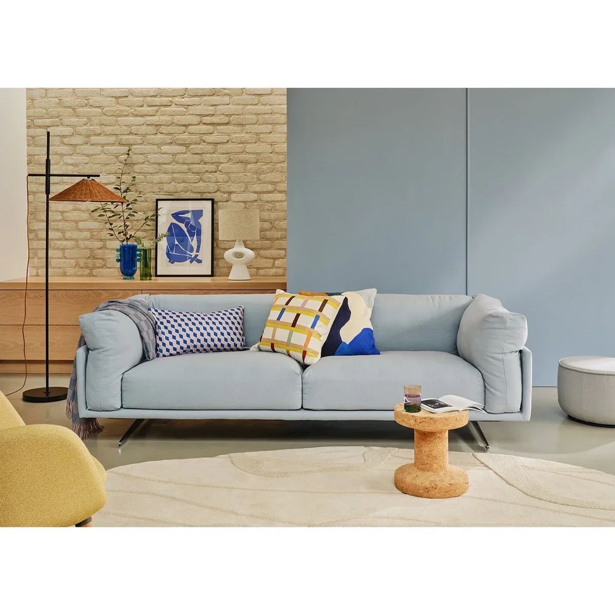 Heal's Novara 3 Seater Sofa Smart Cotton Linen Indigo Black Feet – image 3