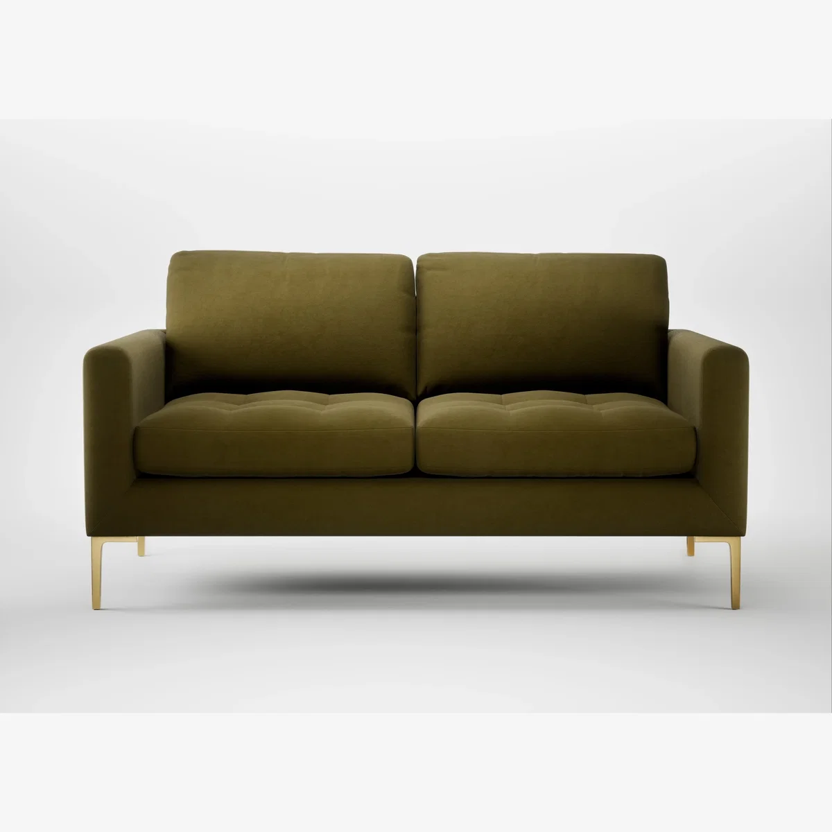 Heal's Eton 2 Seater Sofa Wool Velvet Olive Brass Feet – image 1