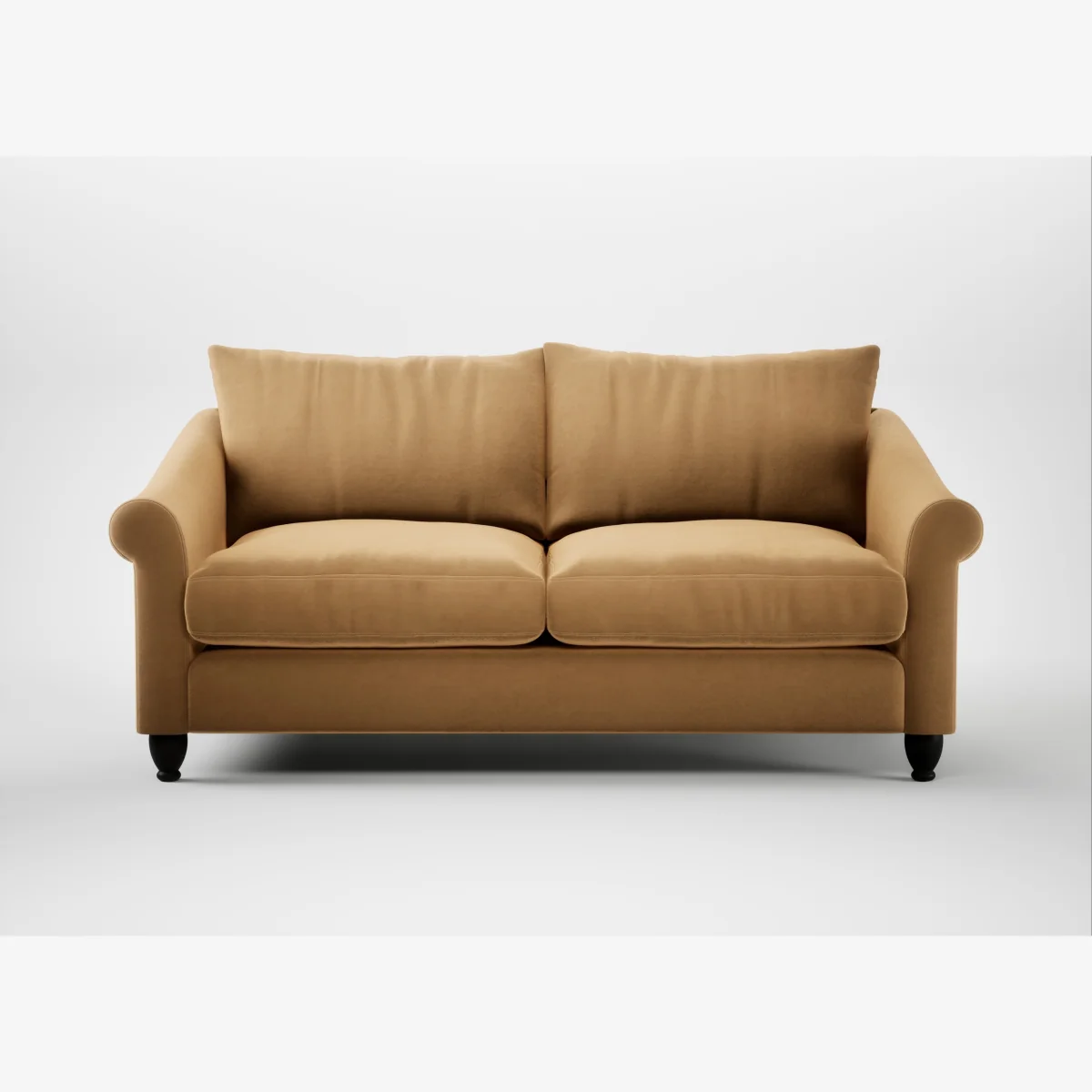 Heal's Devon 3 Seater Sofa Wool Velvet Camel Black Feet – image 1