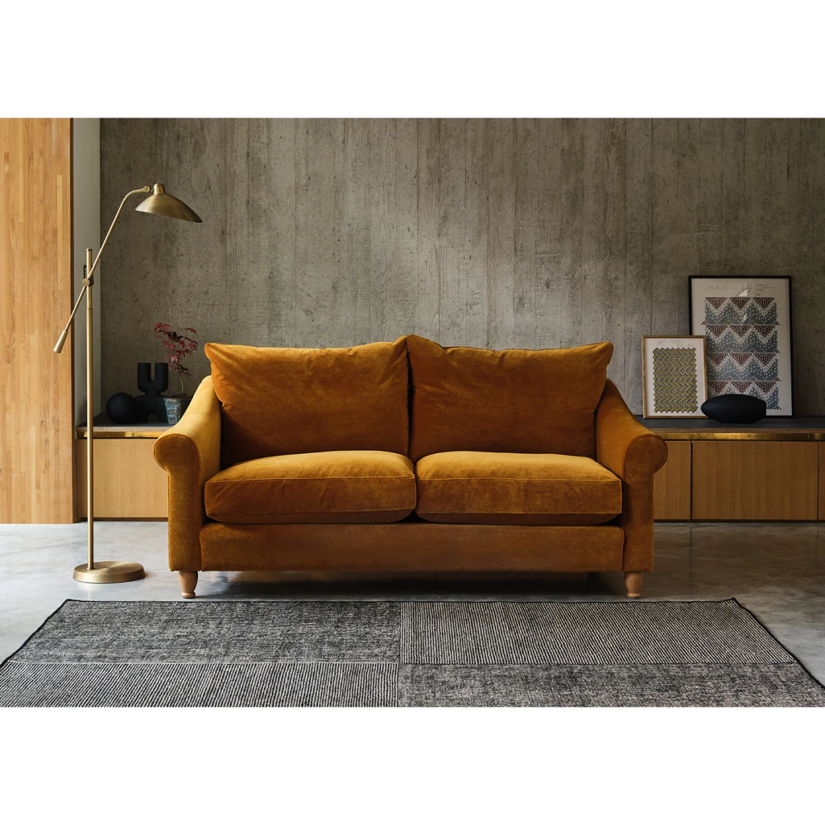 Heal's Devon 2 Seater Sofa Cotton Velvet Evergreen Walnut Stained Feet – image 4