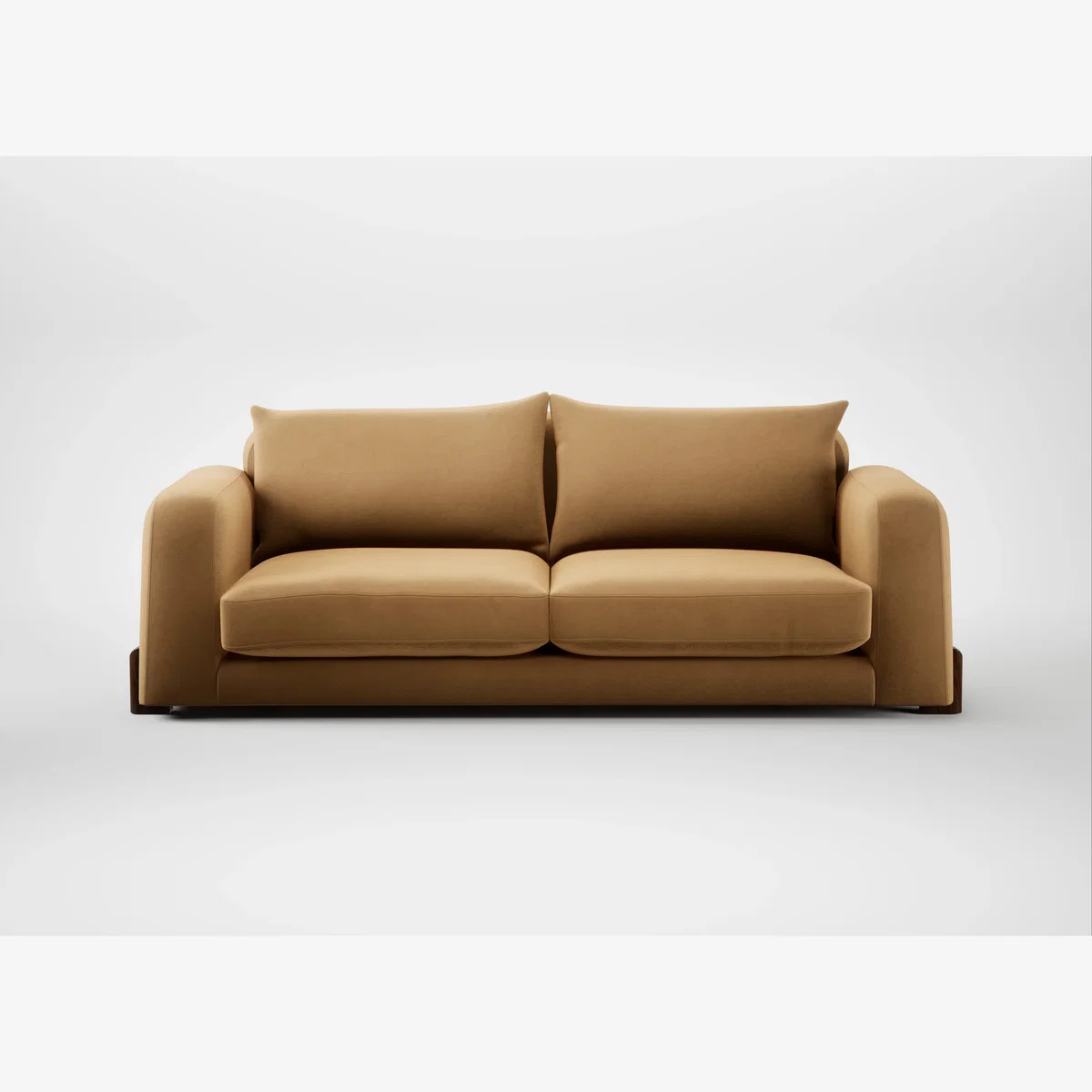 Heal's Nuvola 4 Seater Sofa Wool Velvet Camel Walnut Stained Feet