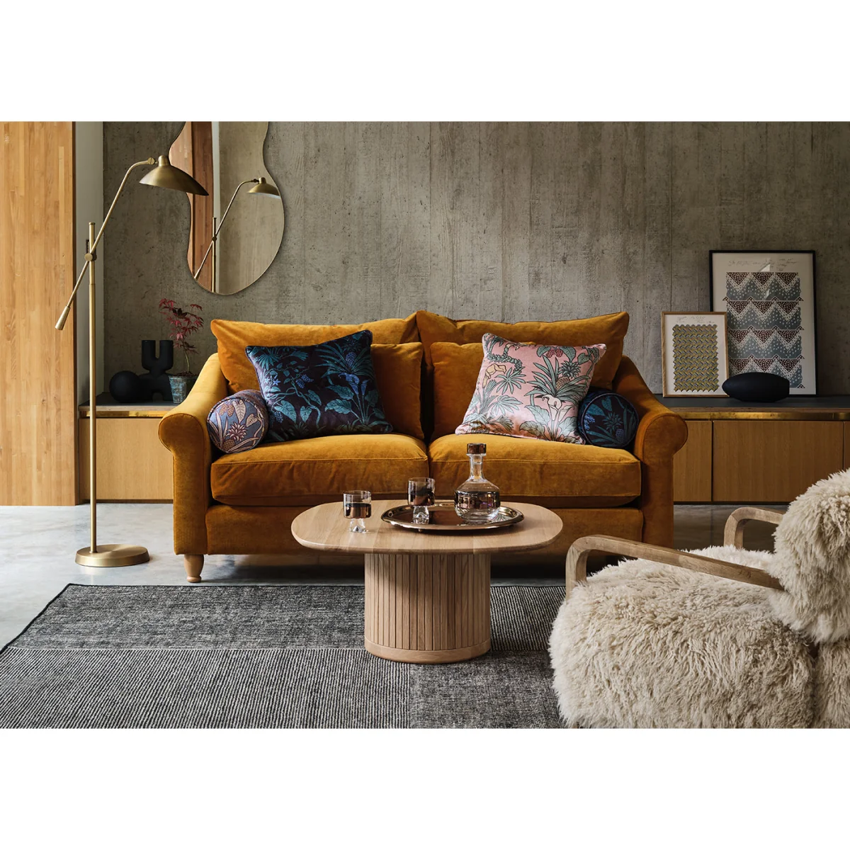 Heal's Devon 2 Seater Sofa Loop Twill Ochre Black Feet – image 2