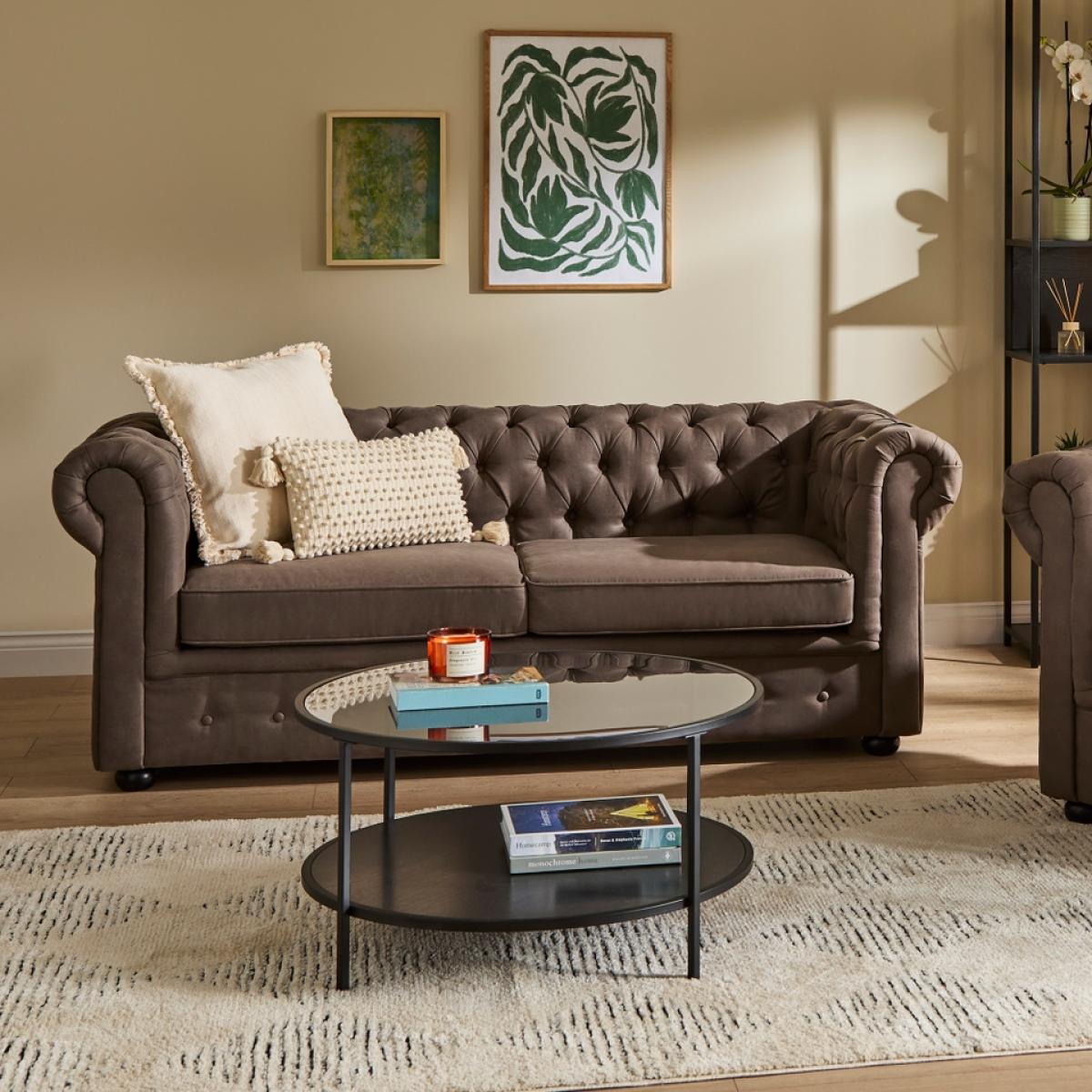 Burton Faux Leather Chesterfield 3 Seater Sofa - Elephant Grey – image 2