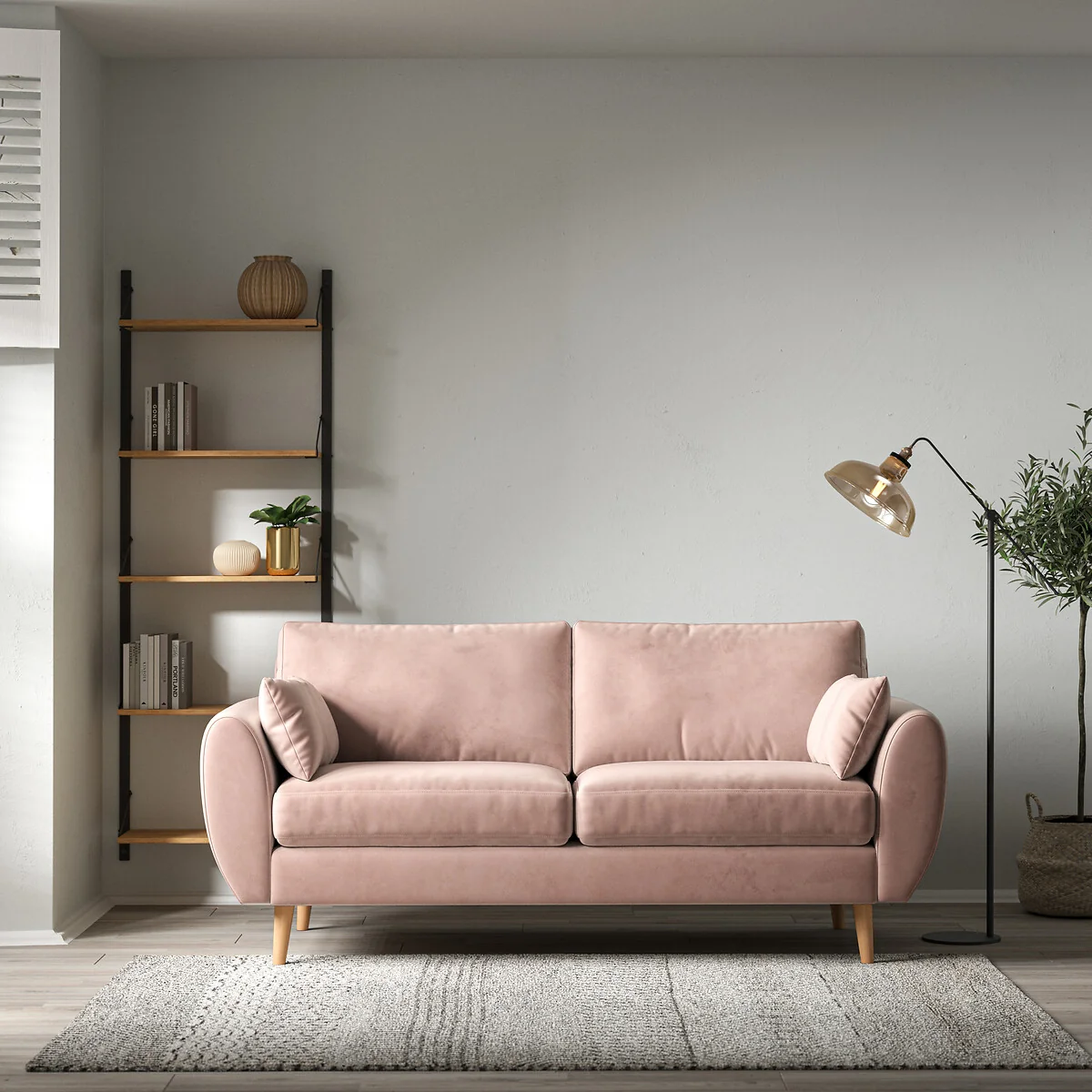 Ada Scandi Velvet 3 Seater Sofa with Light Wood Legs – image 1
