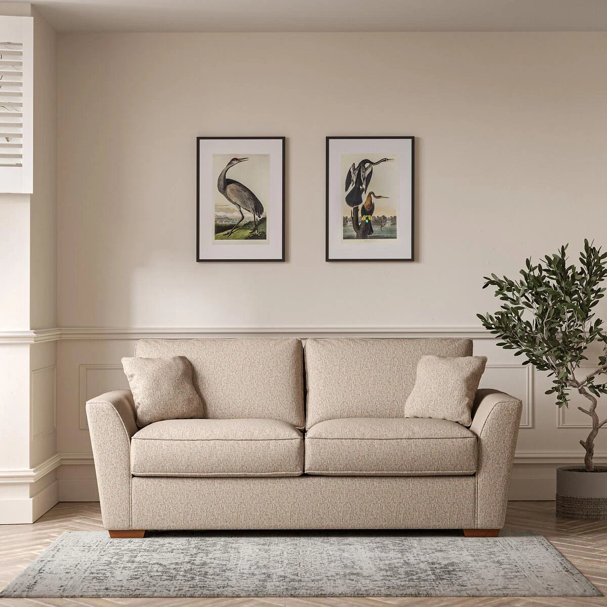 Florence Woven 3 Seater Sofa with Dark Brown Wood Legs – image 1