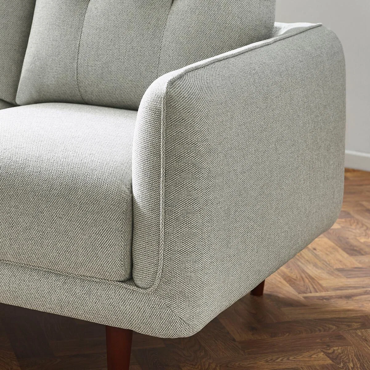 Rene Buttoned Soft Woven 3 Seater Sofa with Walnut Legs – image 2