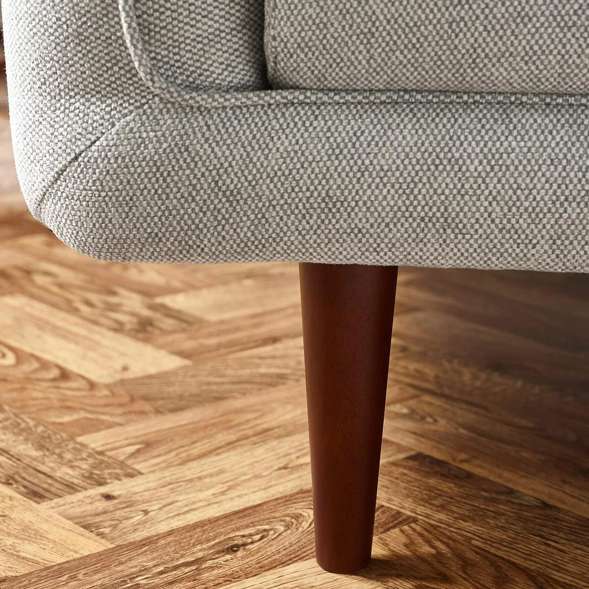 Rene Buttoned Soft Woven 3 Seater Sofa with Walnut Legs – image 3