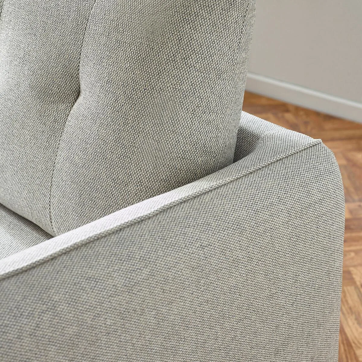 Rene Buttoned Soft Woven 3 Seater Sofa with Walnut Legs – image 4