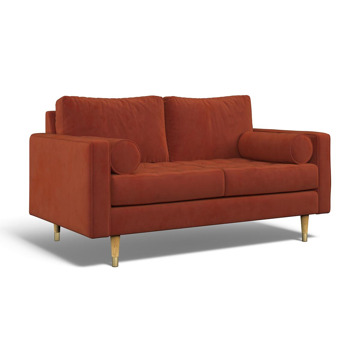 Coco Mid-Century Velvet 2 Seater Sofa with Natural Wood Legs – image 2