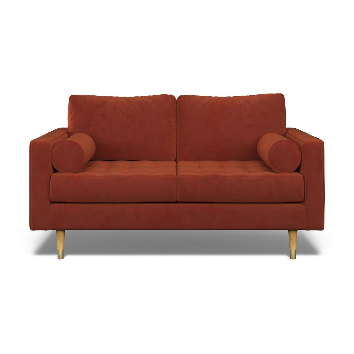 Coco Mid-Century Velvet 2 Seater Sofa with Natural Wood Legs – image 3