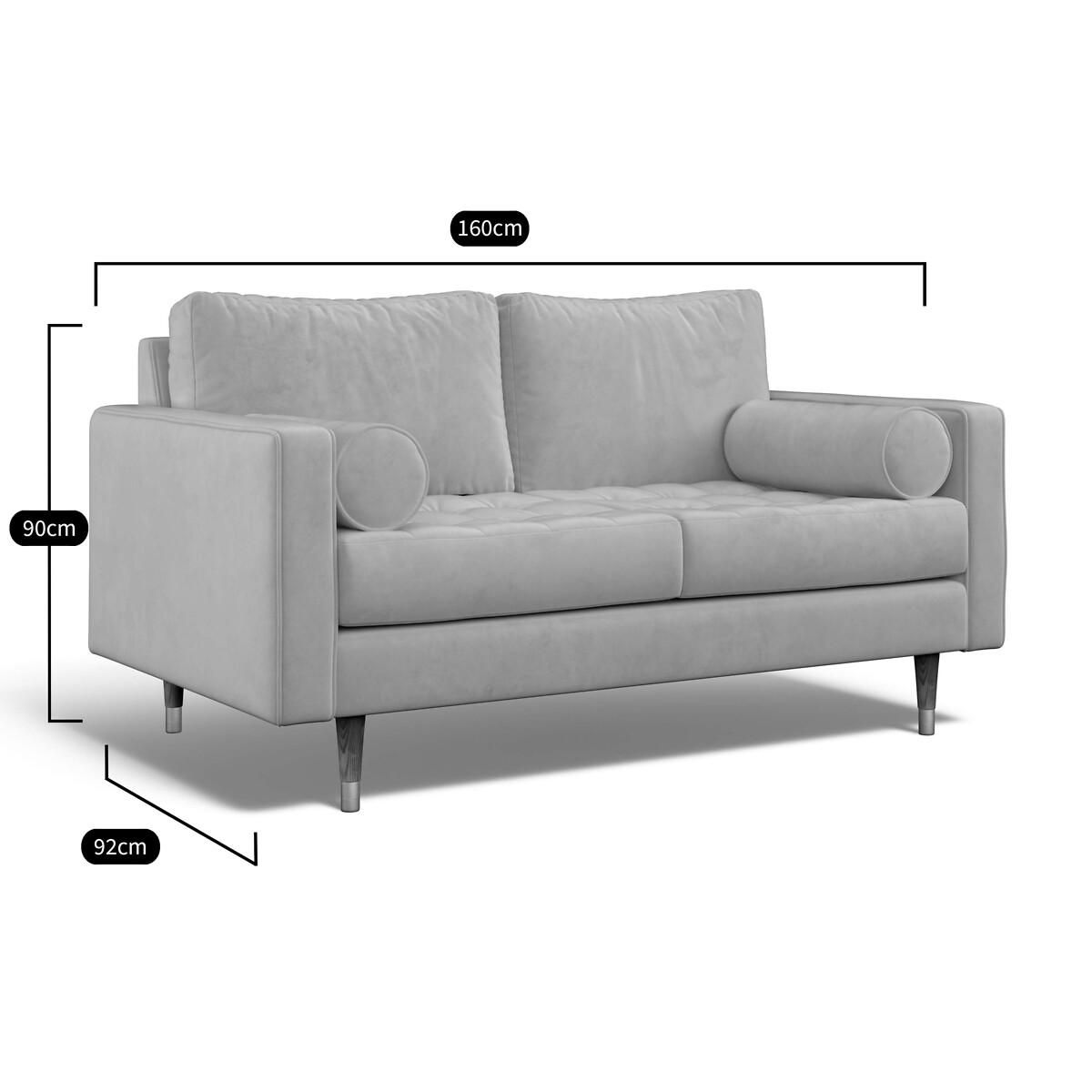 Coco Mid-Century Velvet 2 Seater Sofa with Natural Wood Legs – image 6