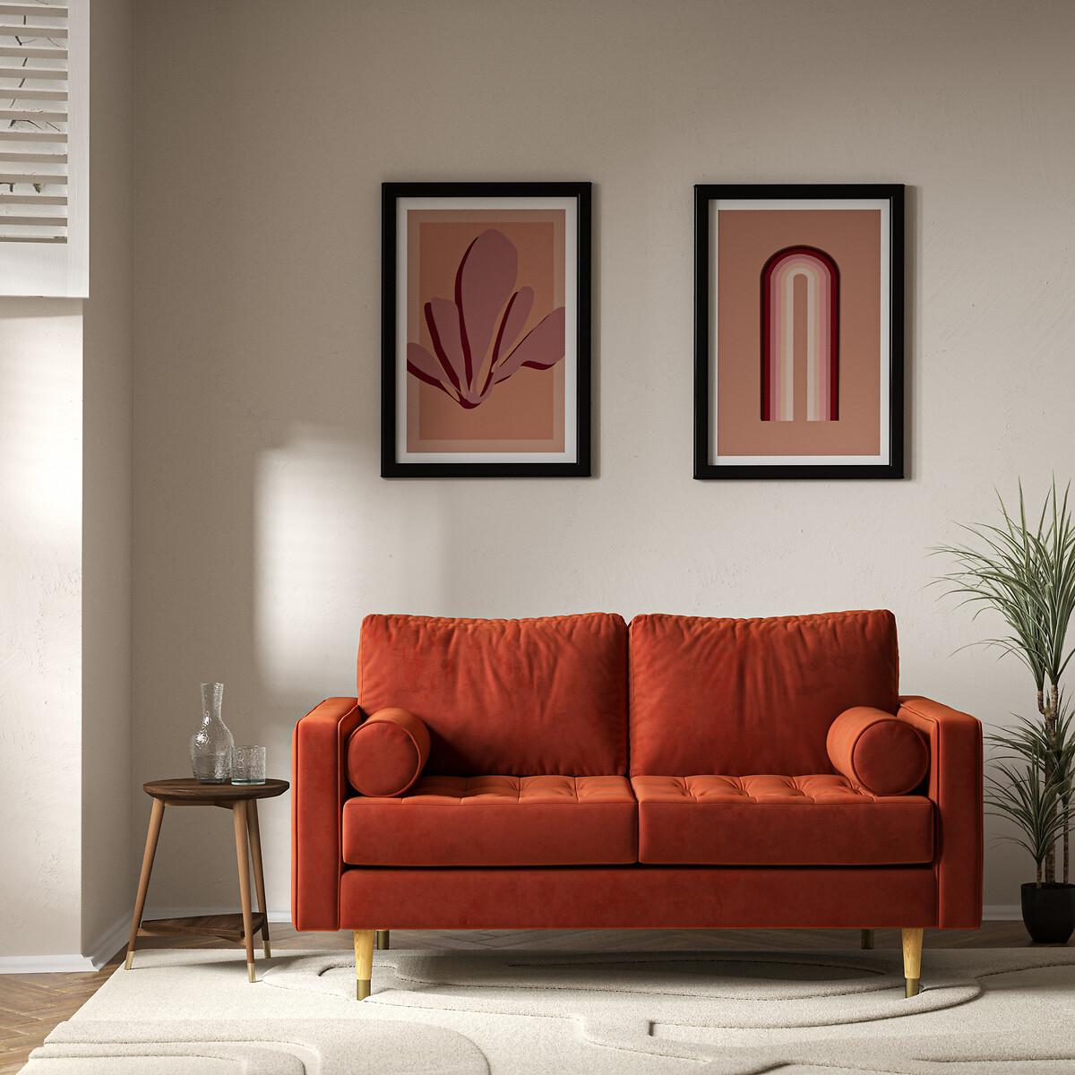 Coco Mid-Century Velvet 2 Seater Sofa with Natural Wood Legs – image 1