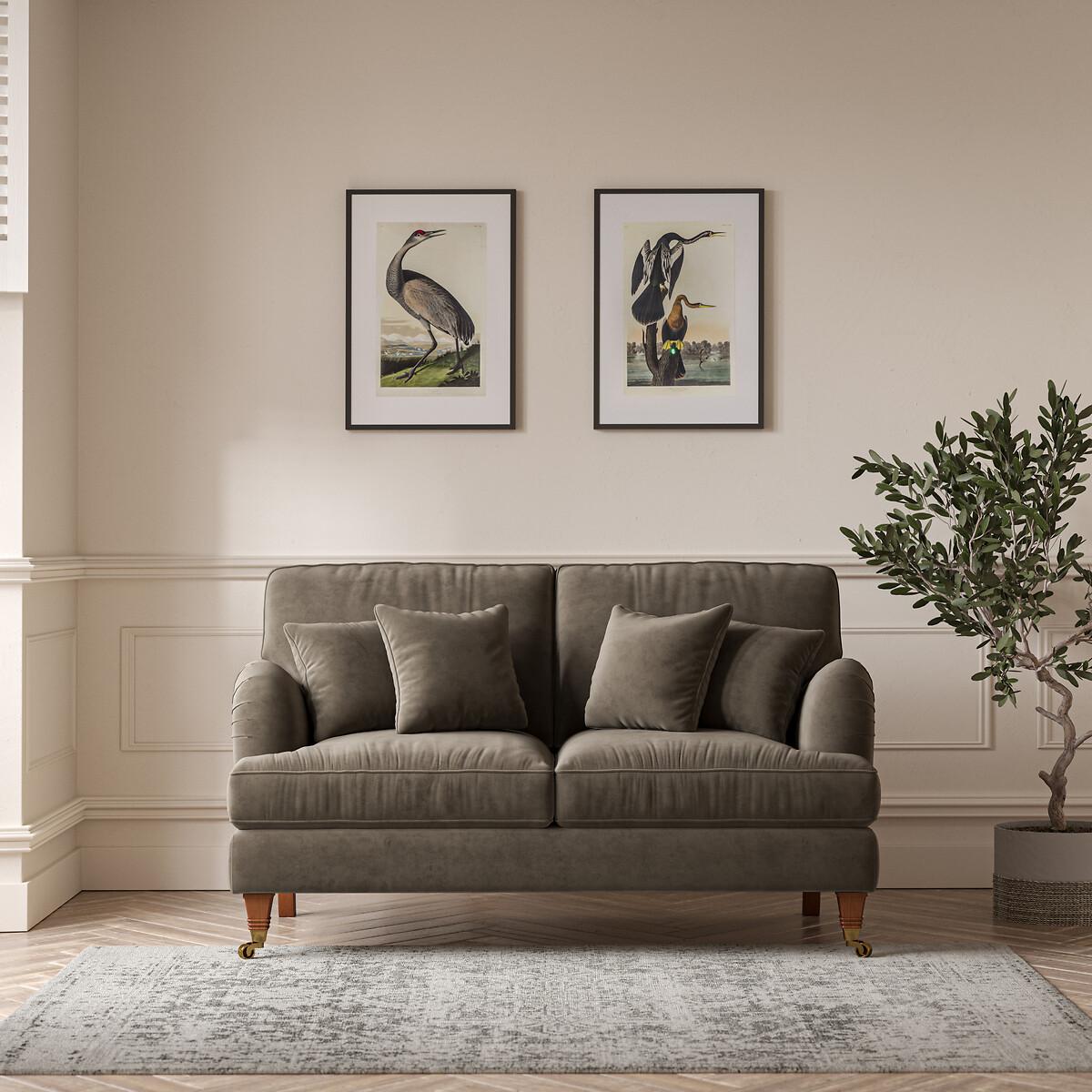 Emeline Velvet 2 Seater Sofa with Antique Castor Legs – image 1