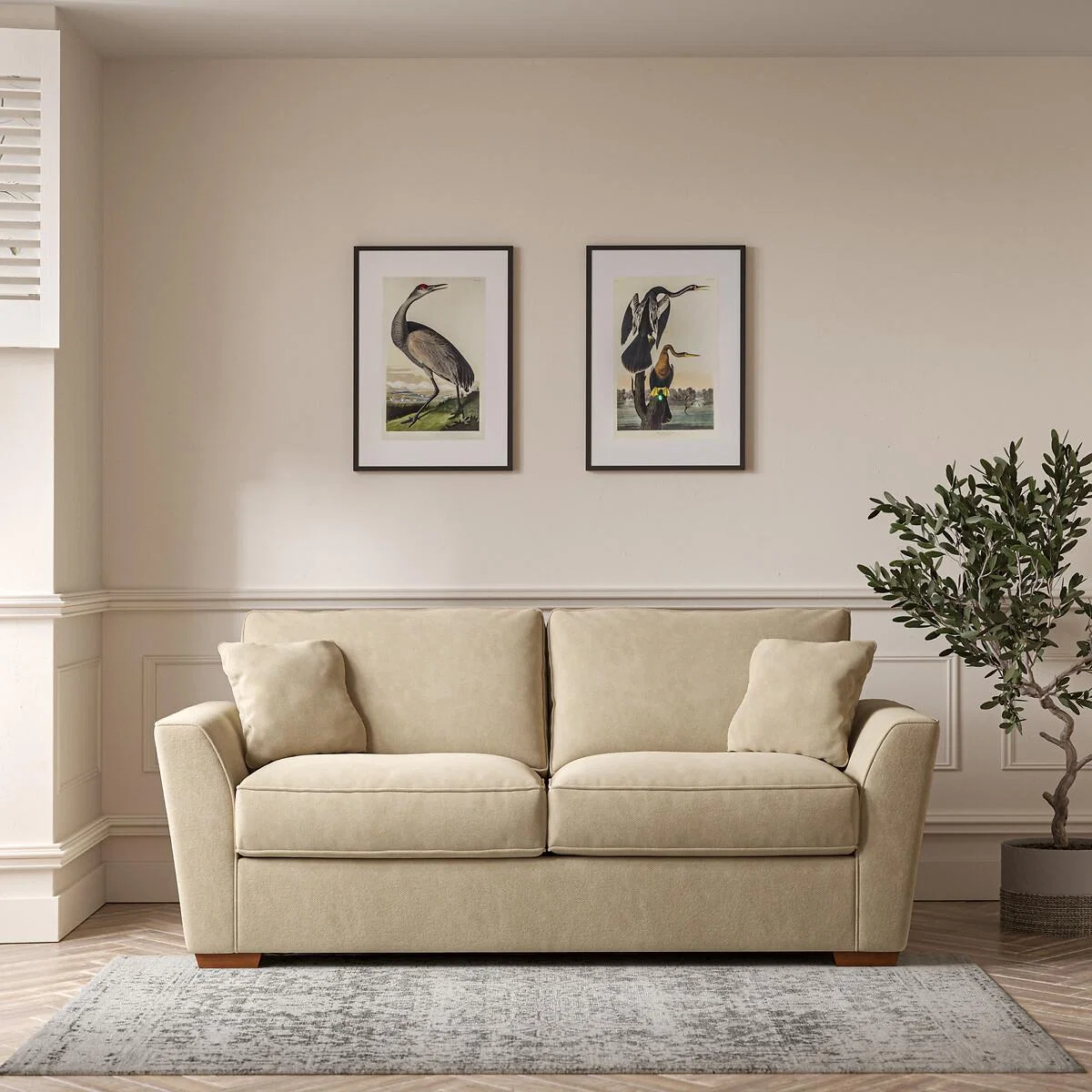 Florence Soft Brushed 3 Seater Sofa with Dark Brown Wood Legs – image 1