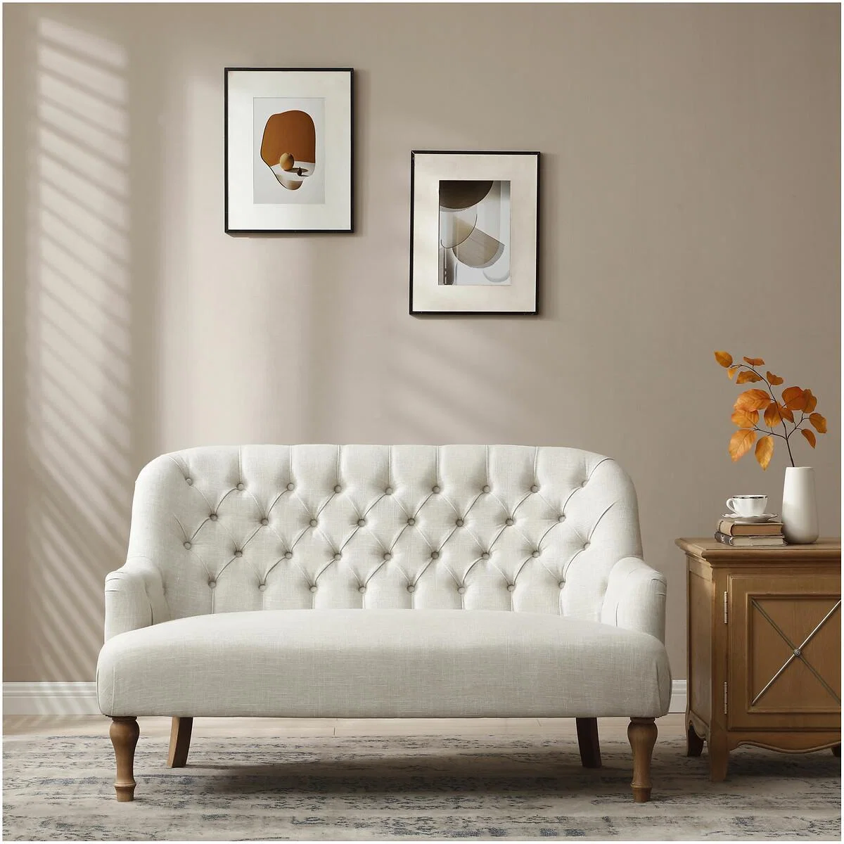 Bonnie Textured Linen Buttoned 2 Seater Accent Sofa – image 2