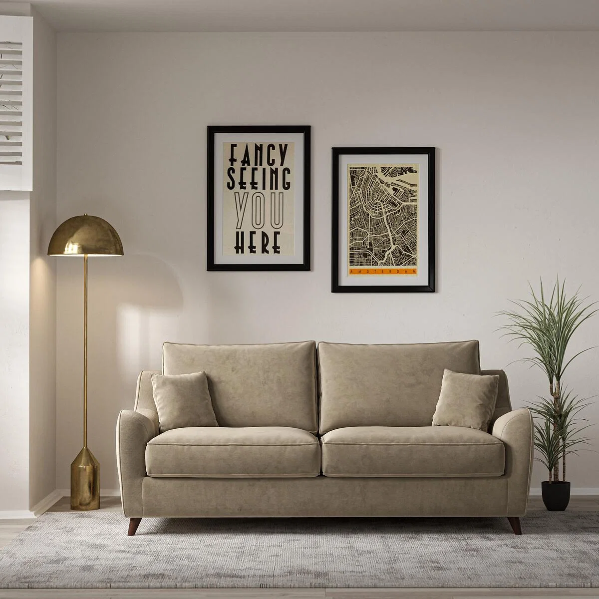 Amelia Textured Velvet 3 Seater Sofa with Dark Wood Legs – image 2
