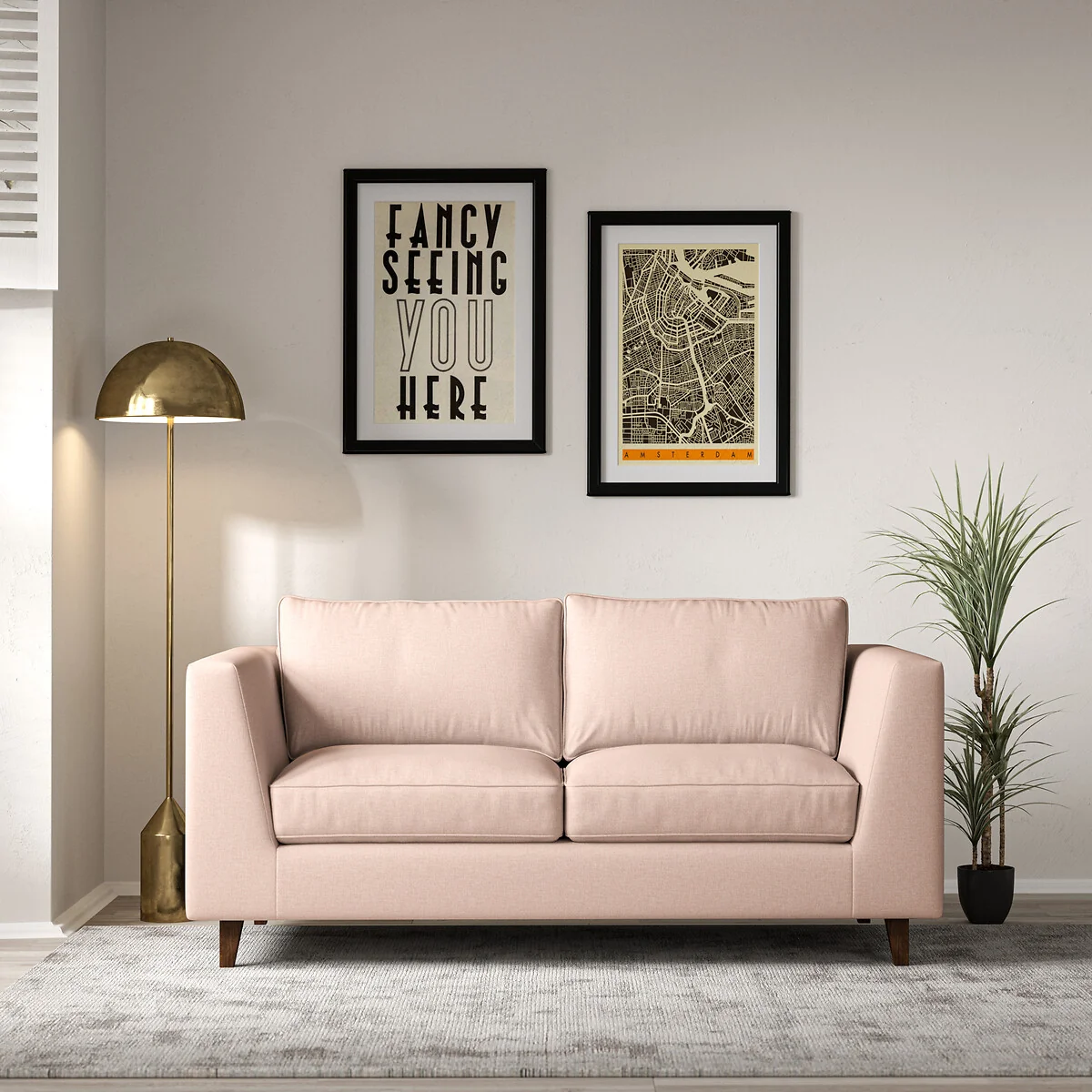 Claudia Angular Soft Brushed 2 Seater Feather Sofa with Dark Wood Legs – image 1