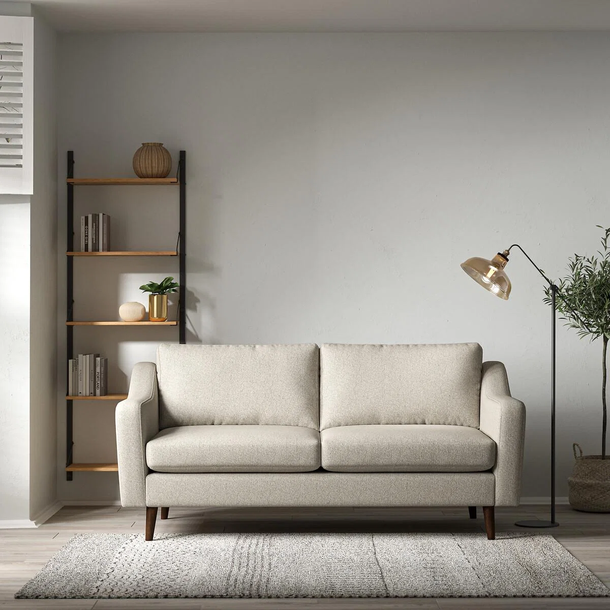 Rosa Curve Soft Woven 3 Seater Sofa with Dark Wood Legs – image 1