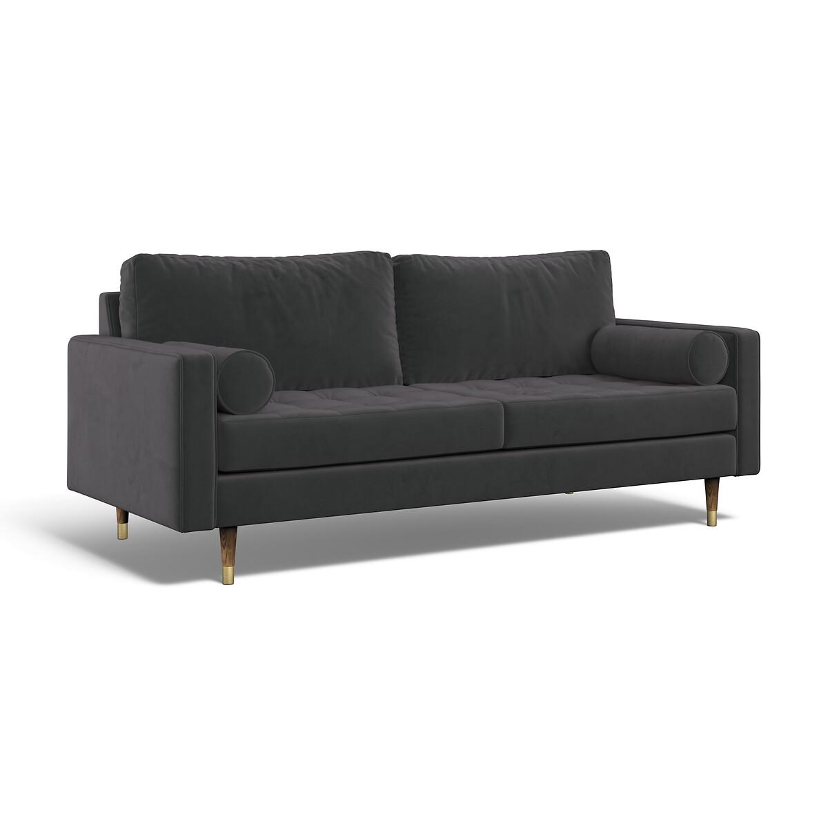 Coco Mid-Century Velvet 3 Seater Sofa with Walnut Legs – image 2