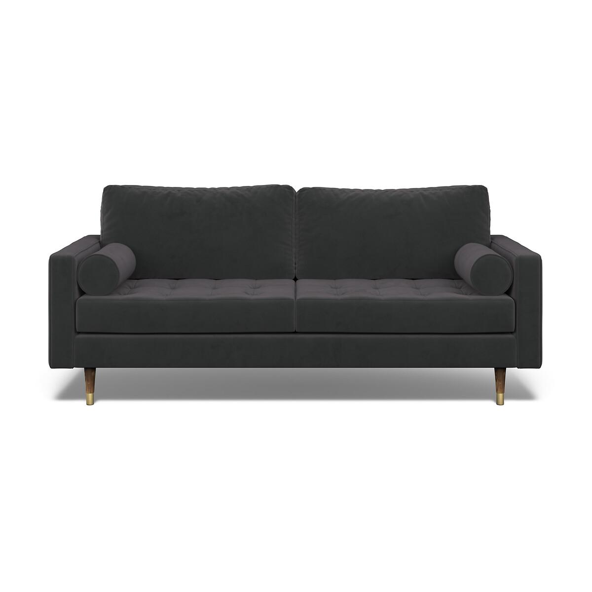 Coco Mid-Century Velvet 3 Seater Sofa with Walnut Legs – image 3