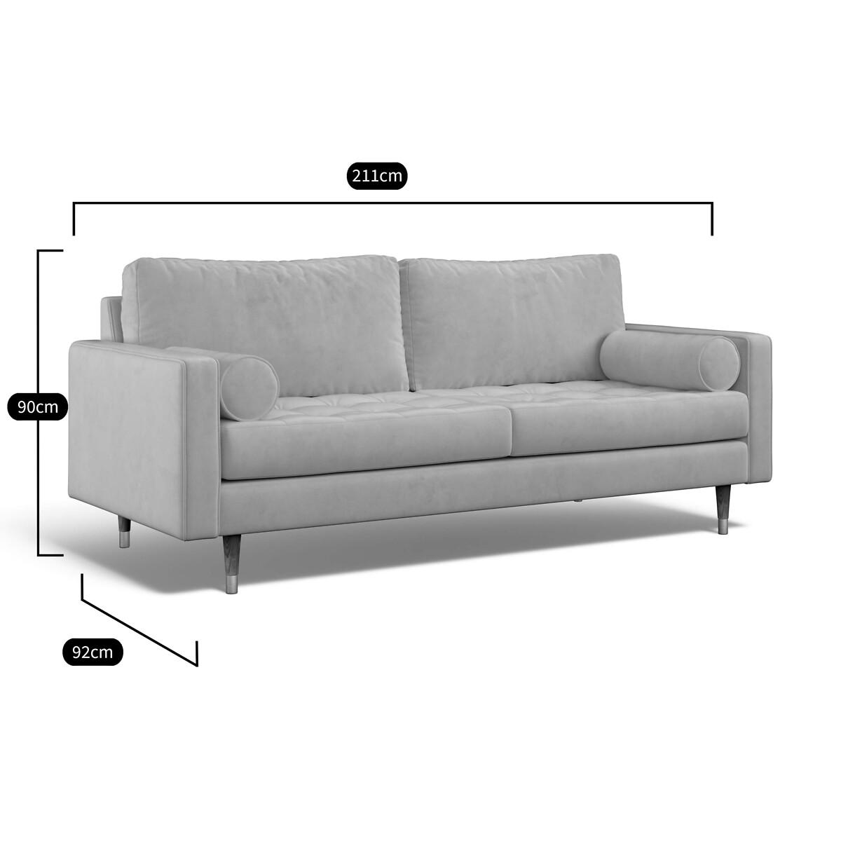 Coco Mid-Century Velvet 3 Seater Sofa with Walnut Legs – image 6