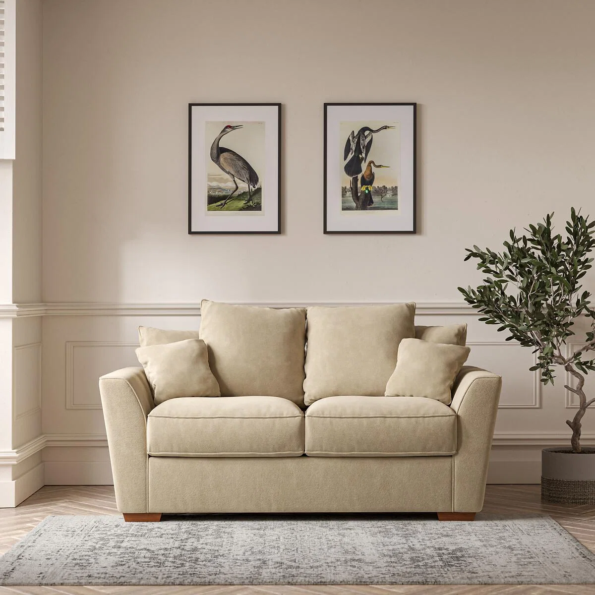Florence Scatterback Soft Brushed 2 Seater Sofa with Dark Brown Wood Legs – image 1