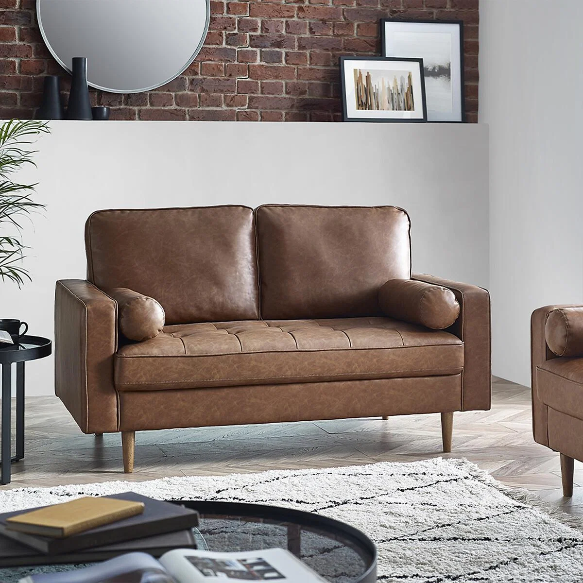 Hadley Mid-Century Faux Leather 2 Seater Sofa – image 1