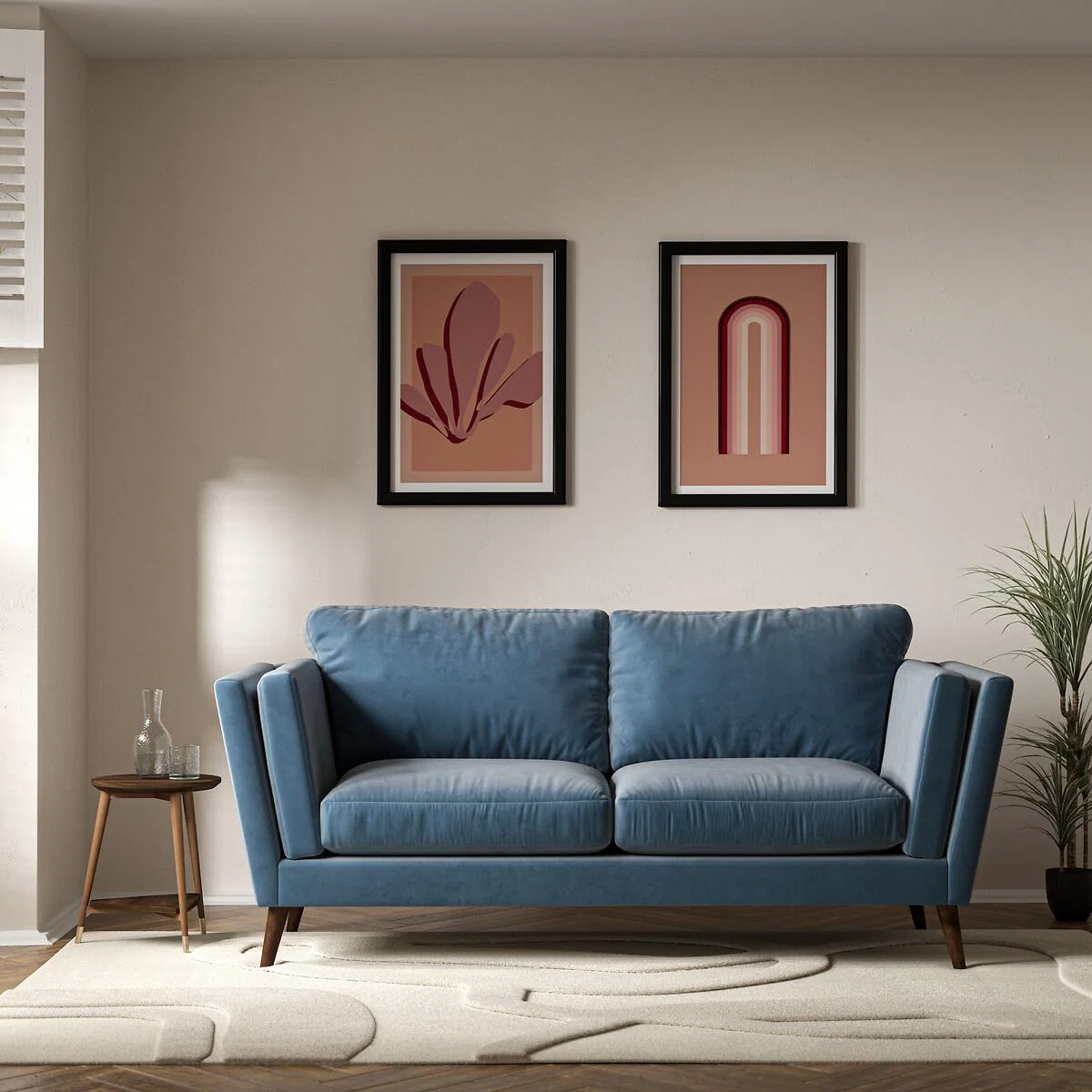 Frida Contemporary Velvet 3 Seater Feather Sofa with Dark Wood Legs – image 1