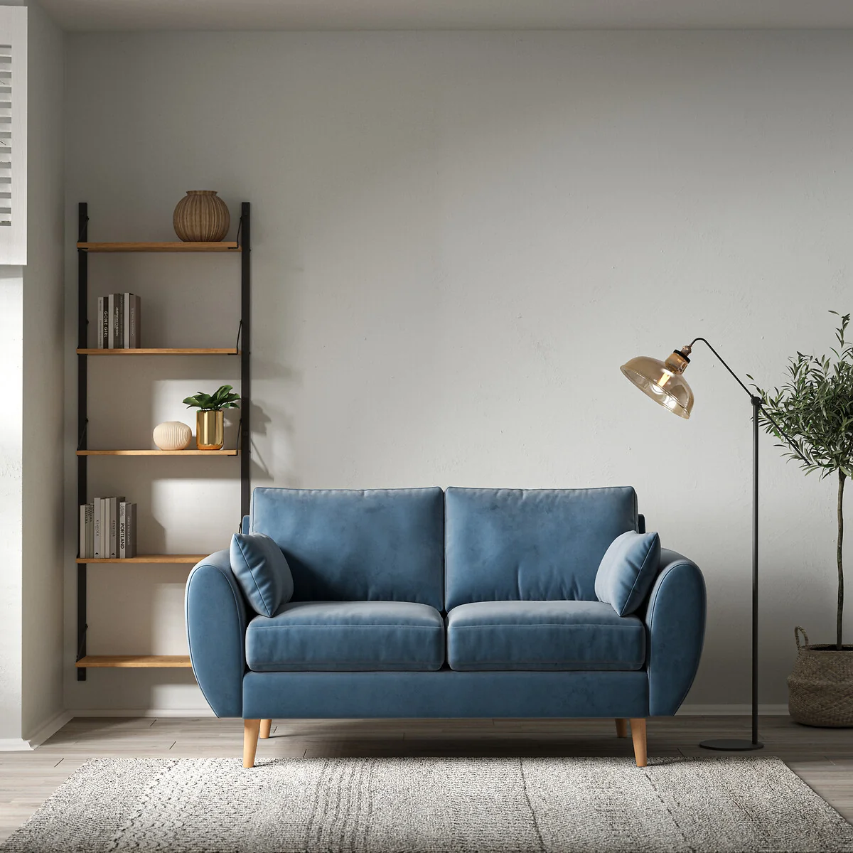 Ada Scandi Velvet 2 Seater Sofa with Light Wood Legs – image 1