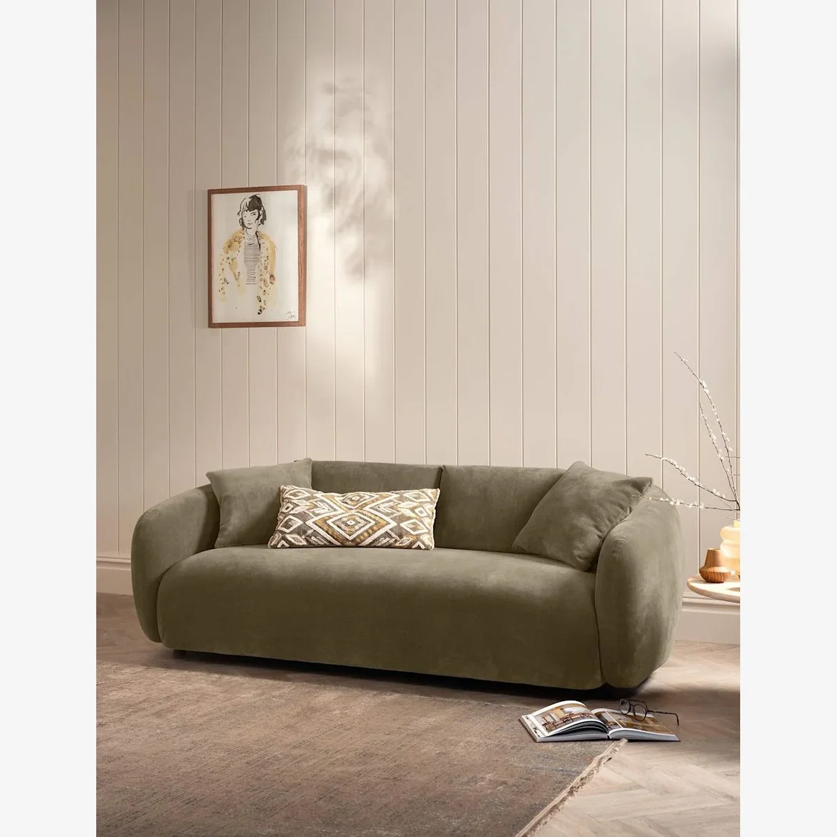 BARKER AND STONEHOUSE Cocoon Chenille 3 Seater Curved Sofa Light Grey – image 1
