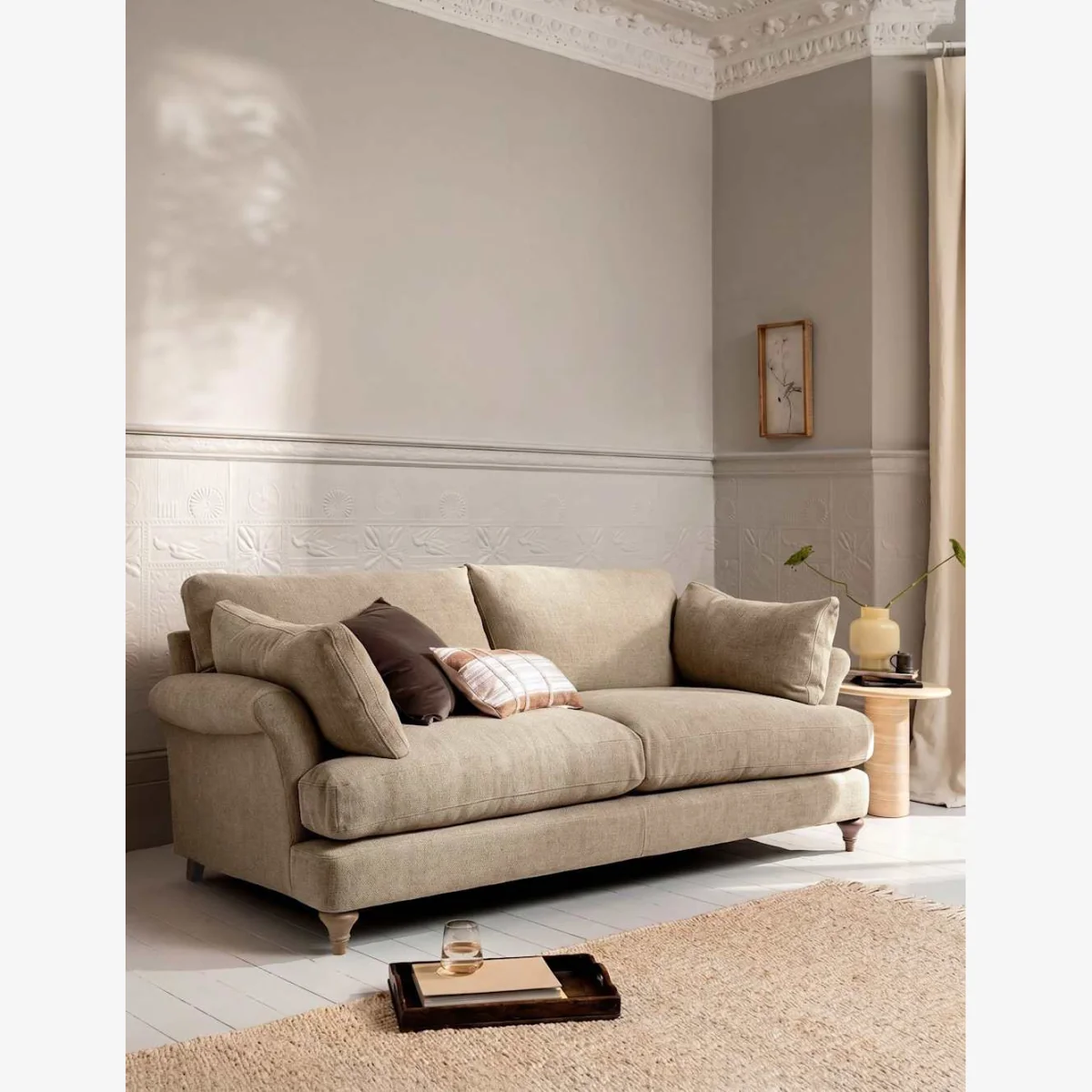 BARKER AND STONEHOUSE Isla Fabric Extra Large 3 Seater Sofa Khaki – image 1