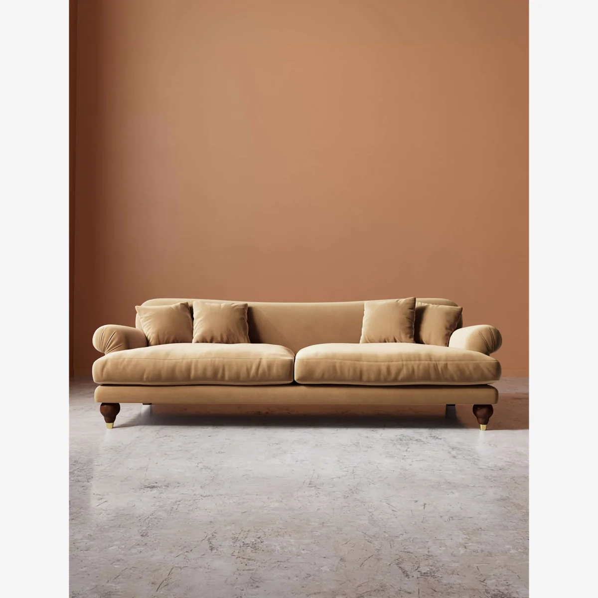 Swoon Willows Easy Velvet 3 Seater Sofa Tan – image 1